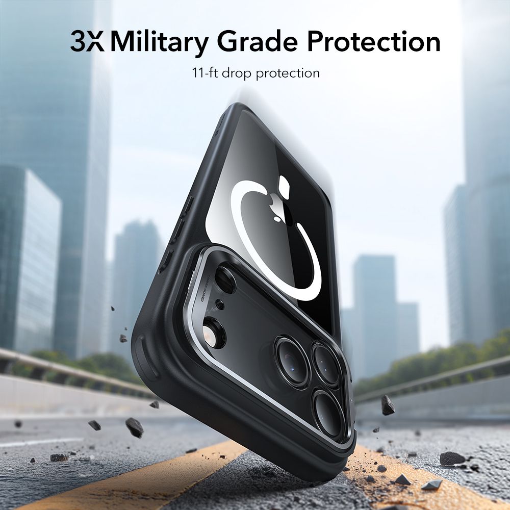 Classic Kickstand Halolock MagSafe iPhone 17 Pro Nero/trasparente