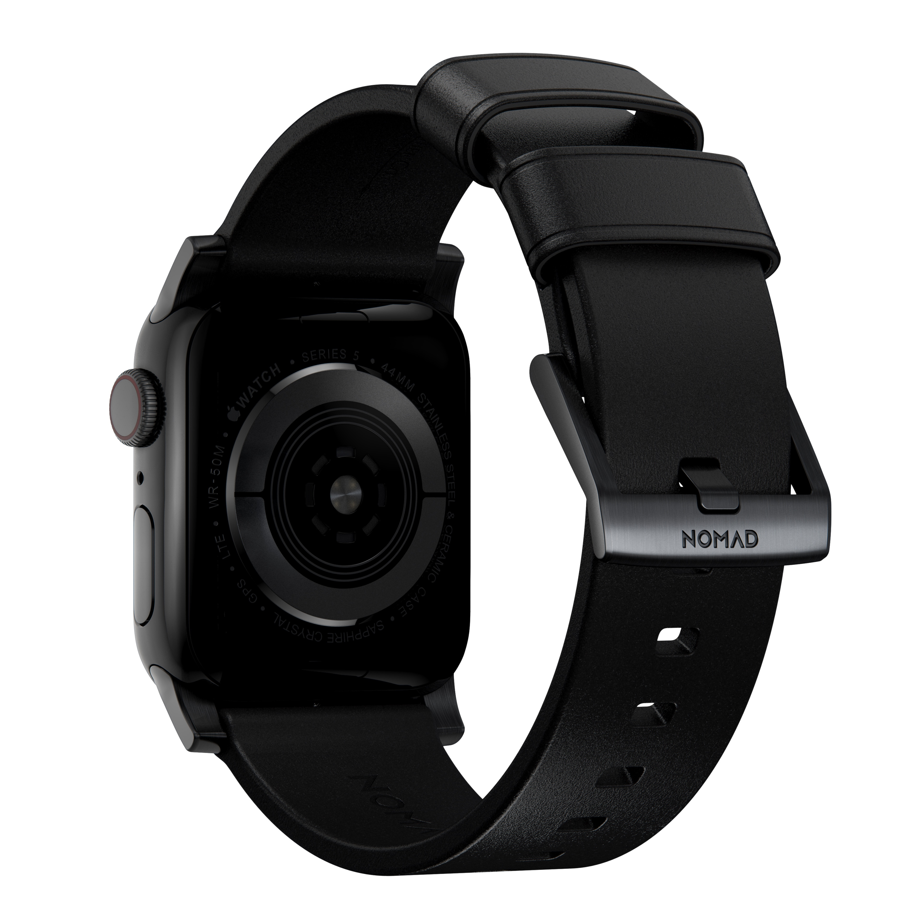 Modern Band Horween Leather Apple Watch 45mm Series 8 Black (Black Hardware)