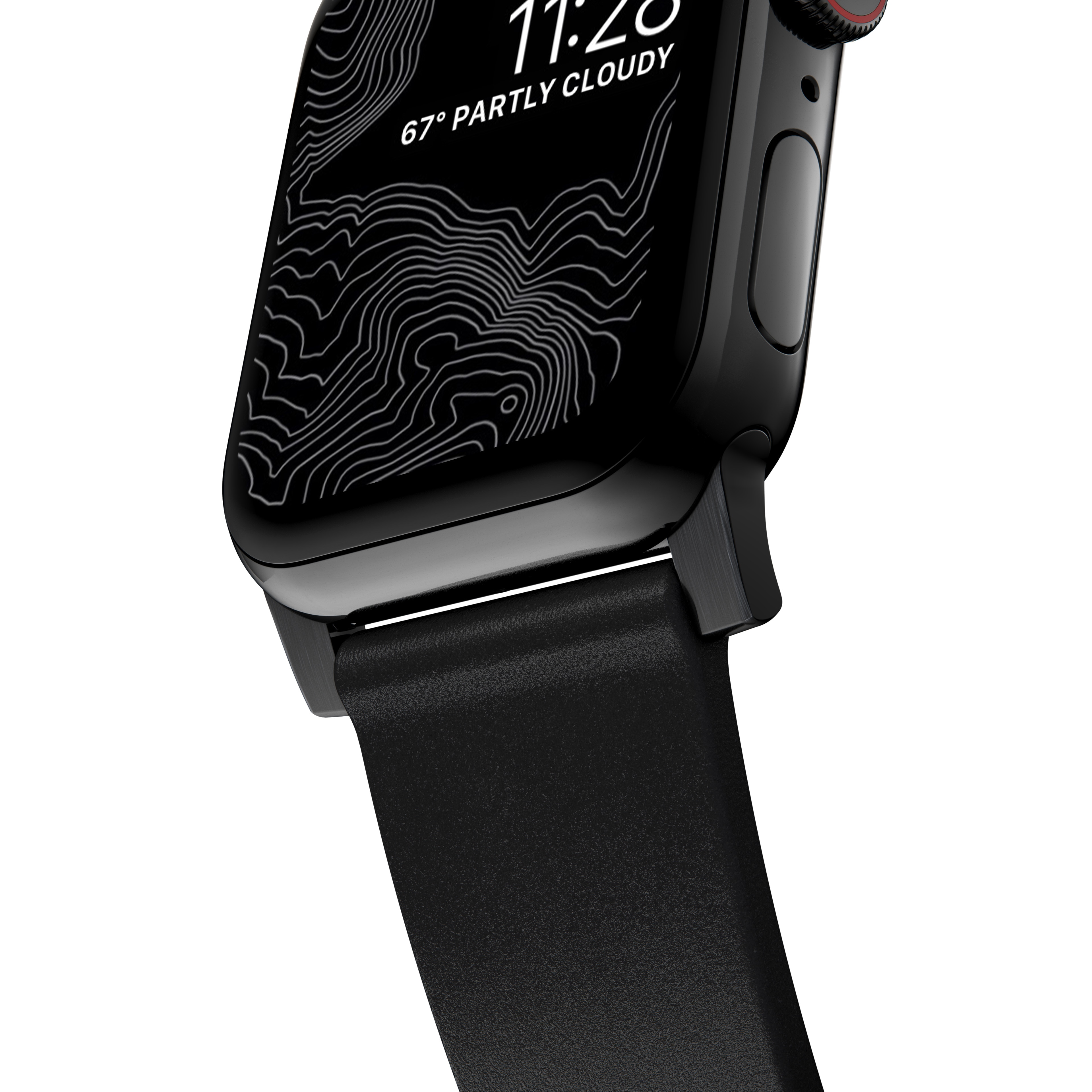 Modern Band Horween Leather Apple Watch 45mm Series 9 Black (Black Hardware)