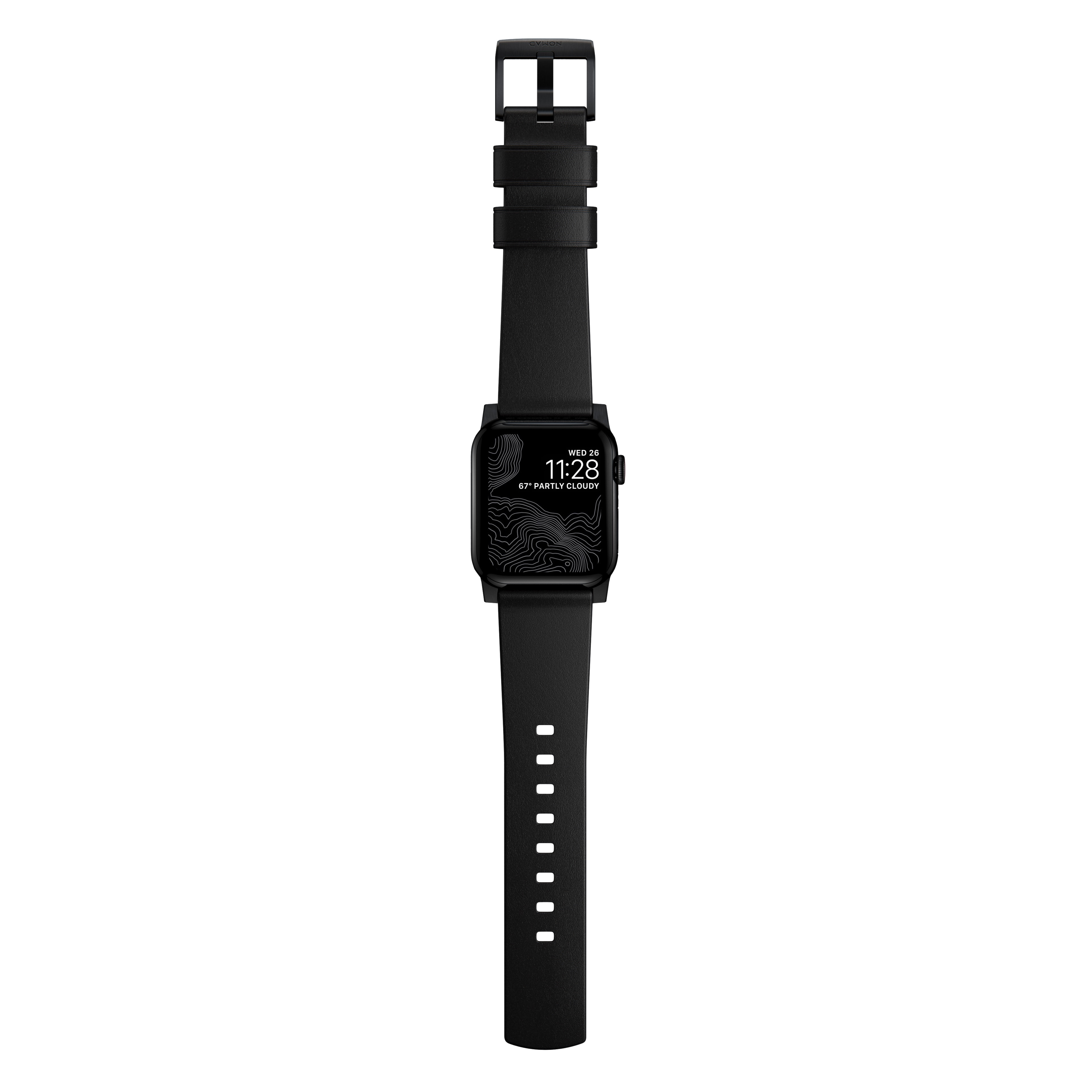 Modern Band Horween Leather Apple Watch SE 44mm Black (Black Hardware)