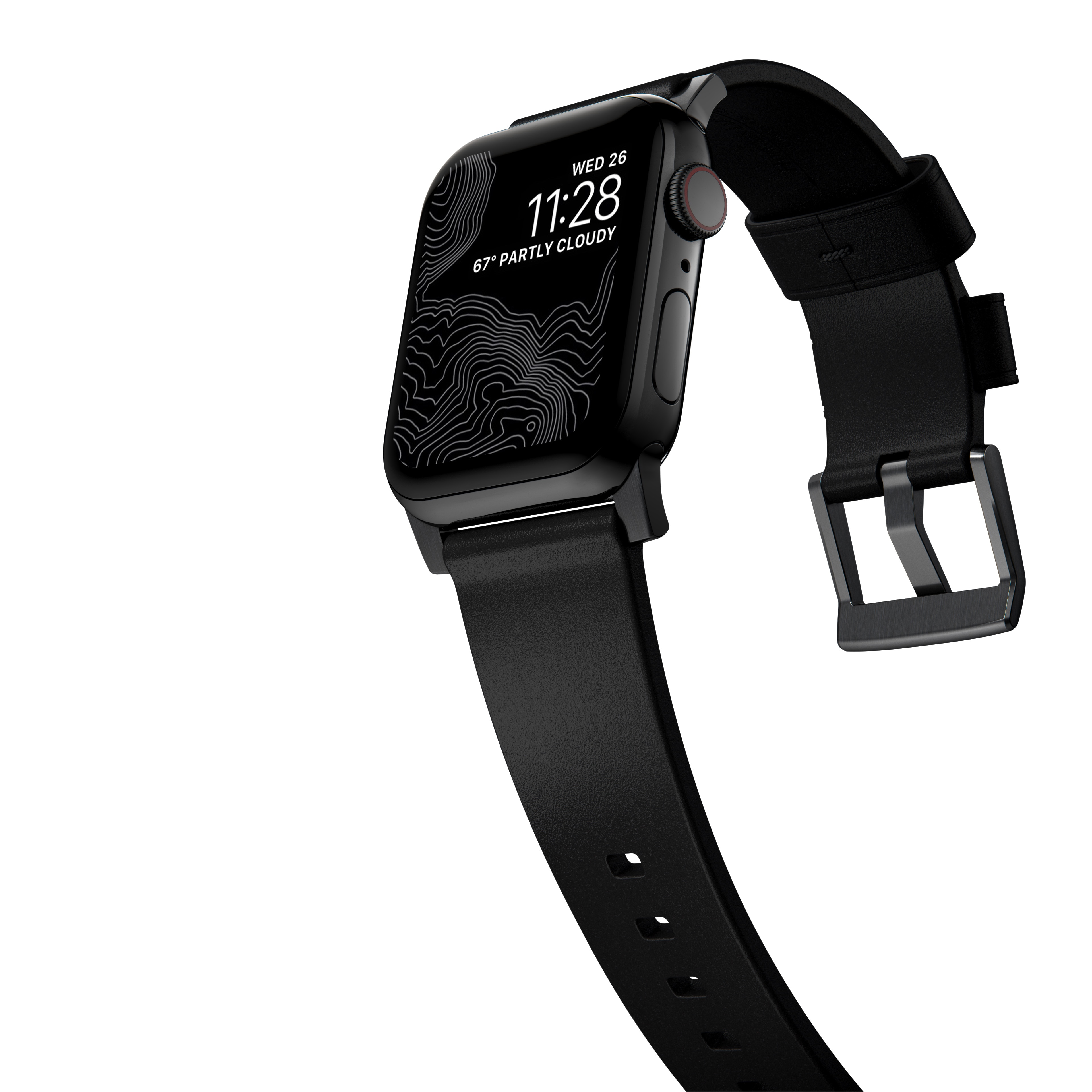 Modern Band Horween Leather Apple Watch 45mm Series 8 Black (Black Hardware)