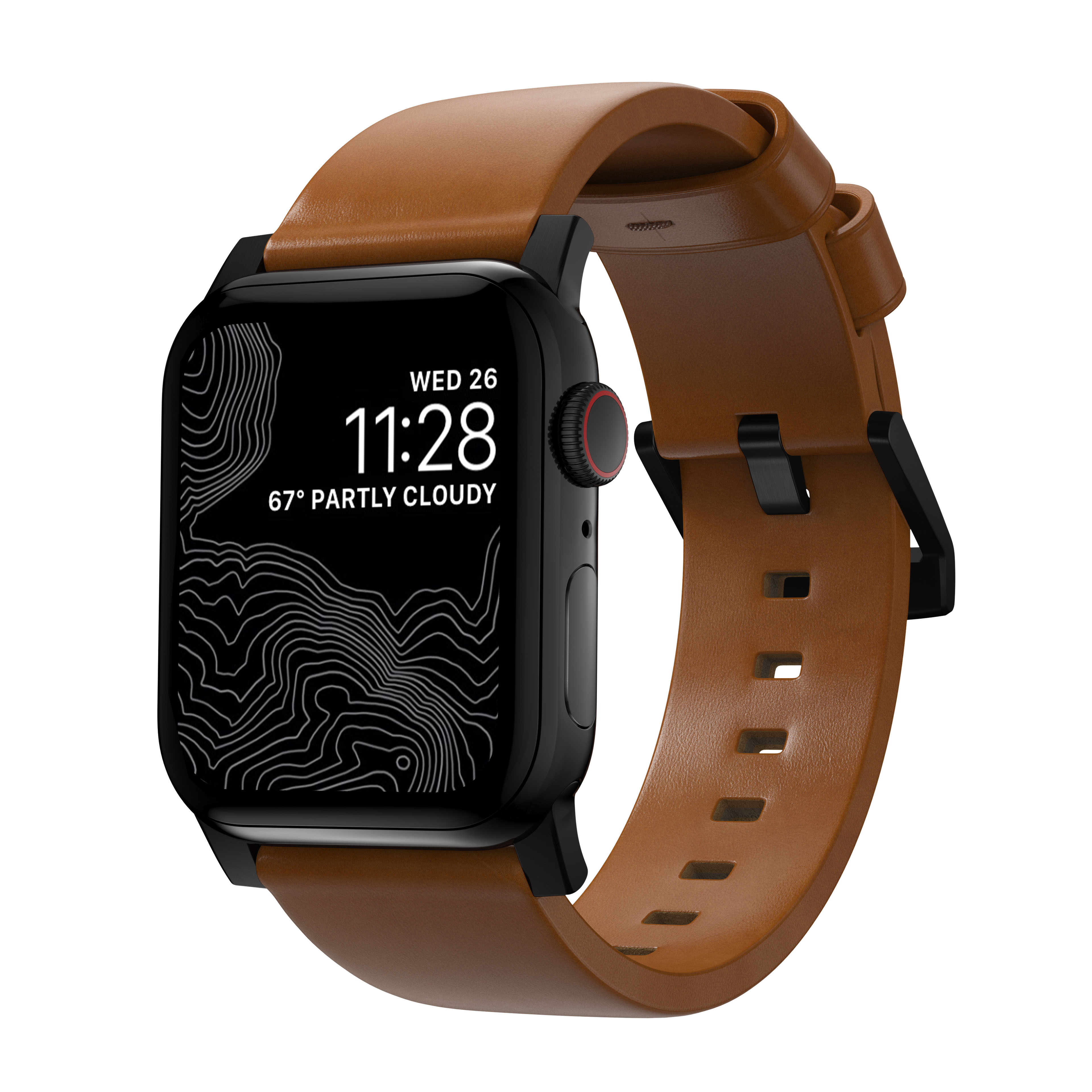 Modern Leather Band Apple Watch 45mm Series 7 English Tan (Black Hardware)