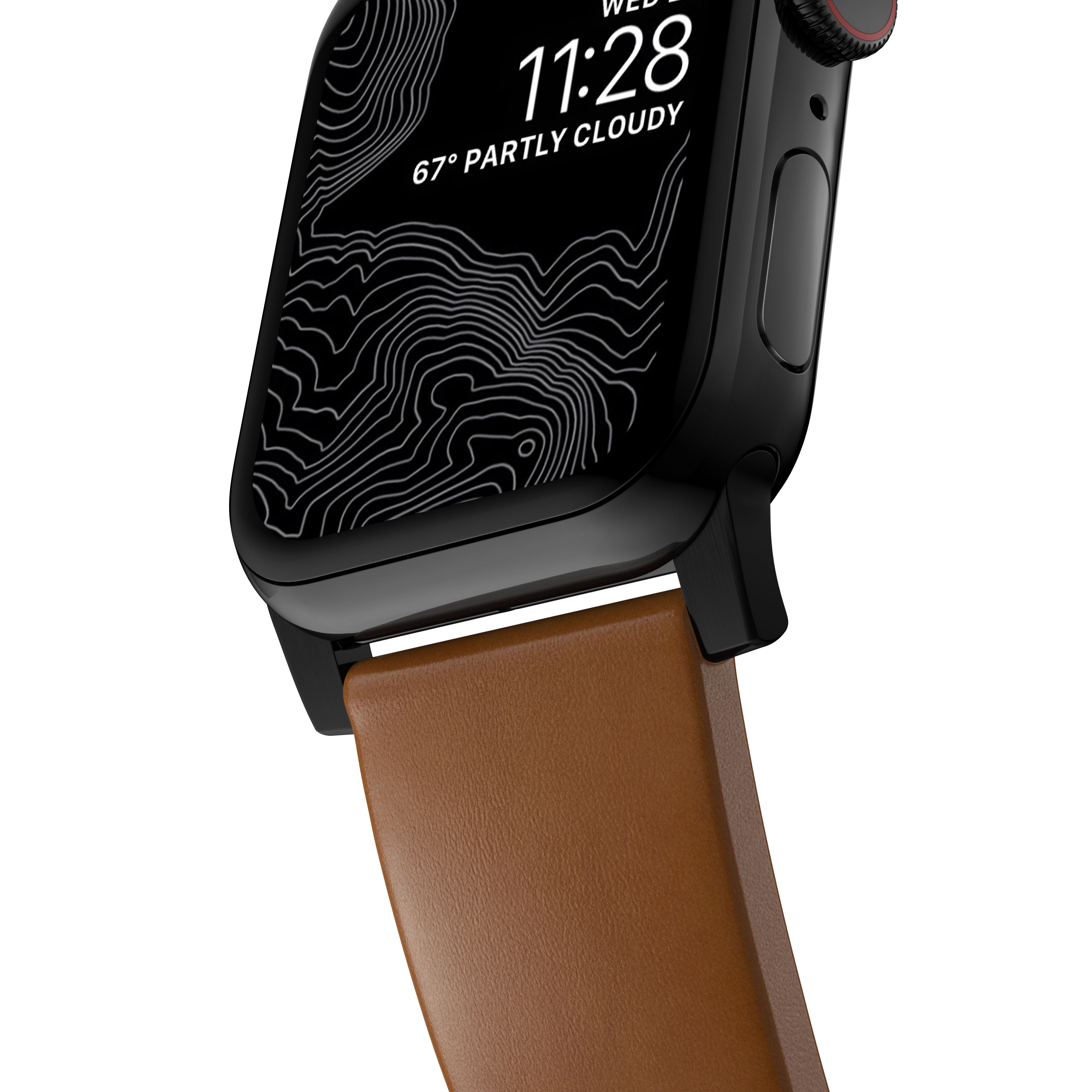 Modern Leather Band Apple Watch SE 44mm English Tan (Black Hardware)