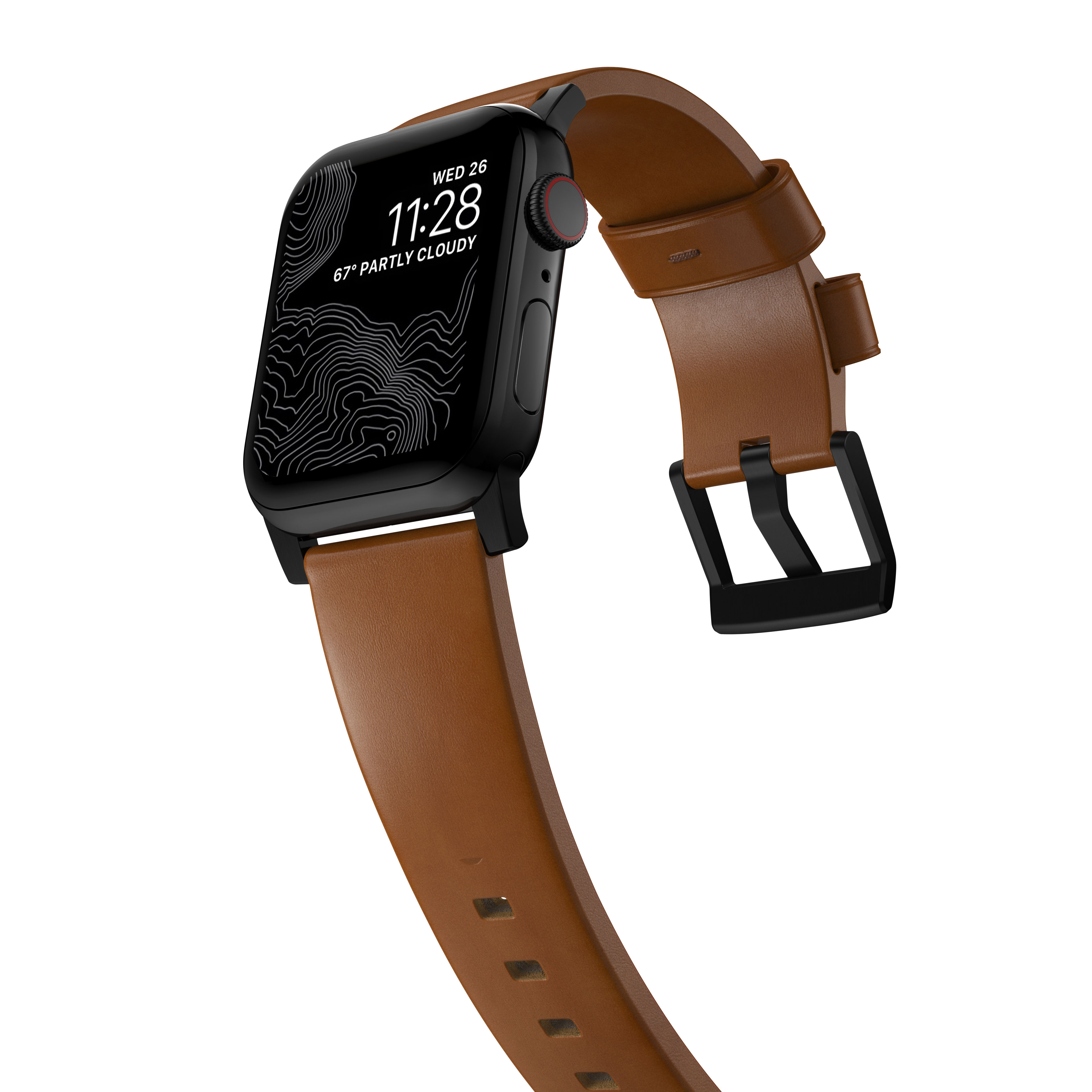 Modern Leather Band Apple Watch 45mm Series 8 English Tan (Black Hardware)