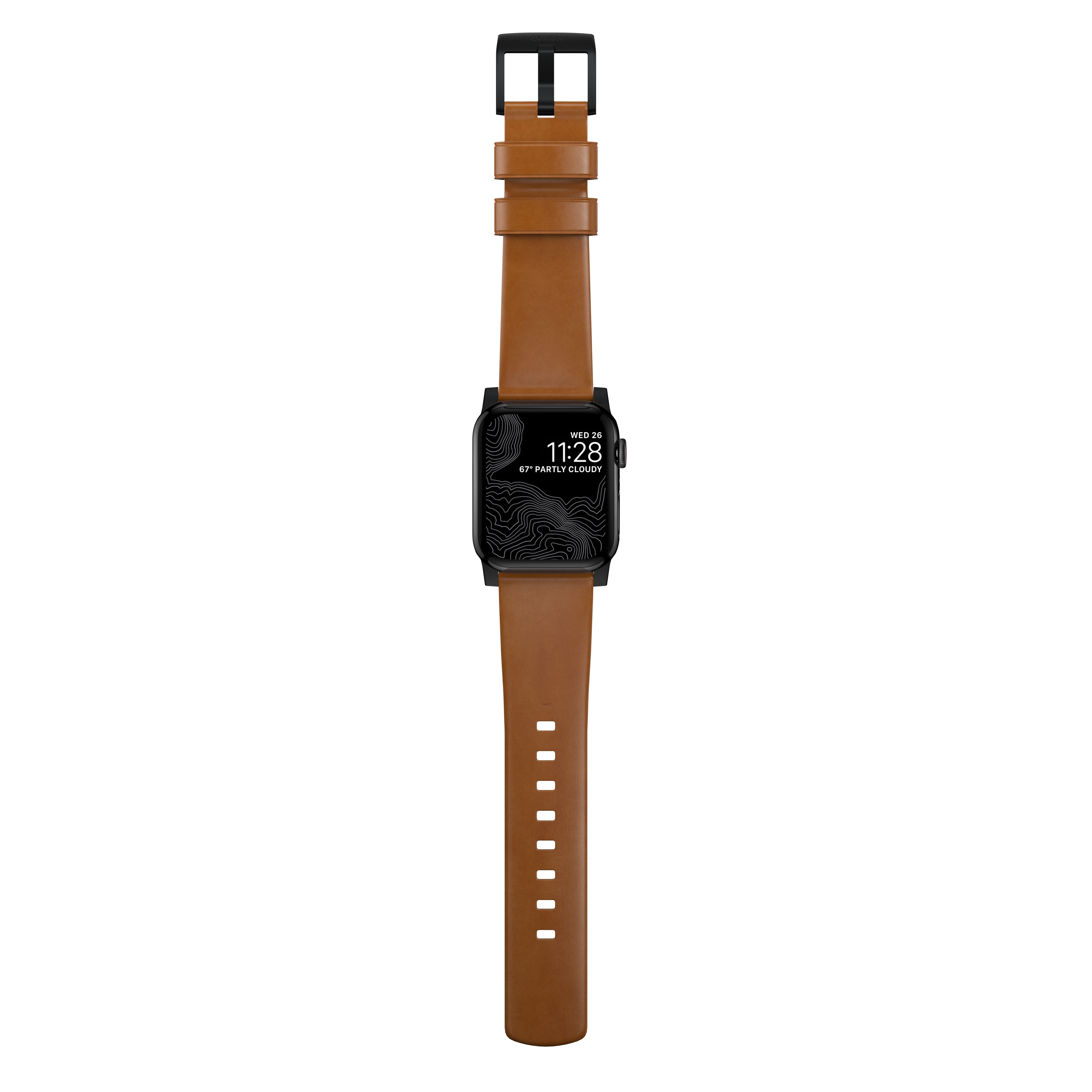 Modern Leather Band Apple Watch 42mm English Tan (Black Hardware)