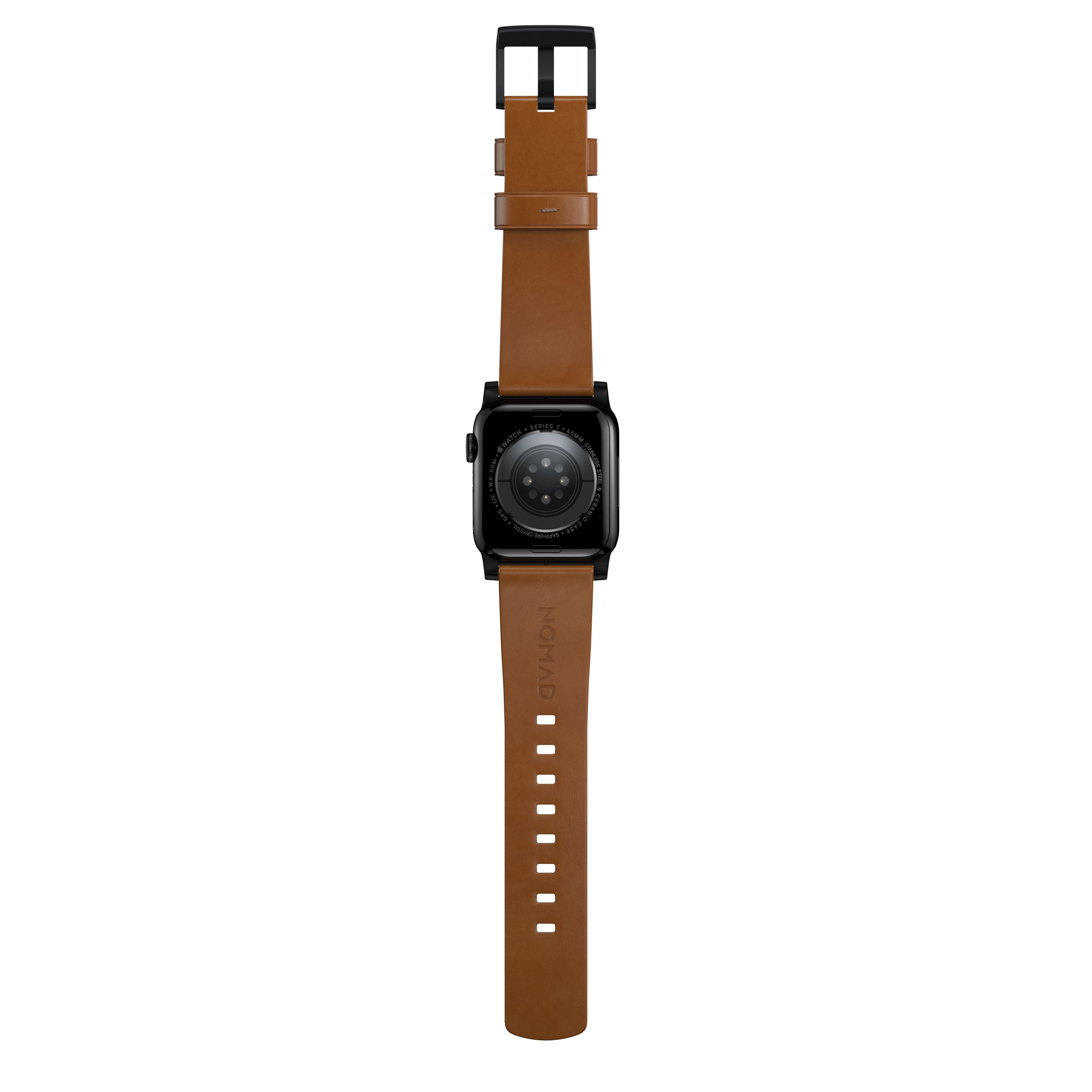 Modern Leather Band Apple Watch 45mm Series 8 English Tan (Black Hardware)