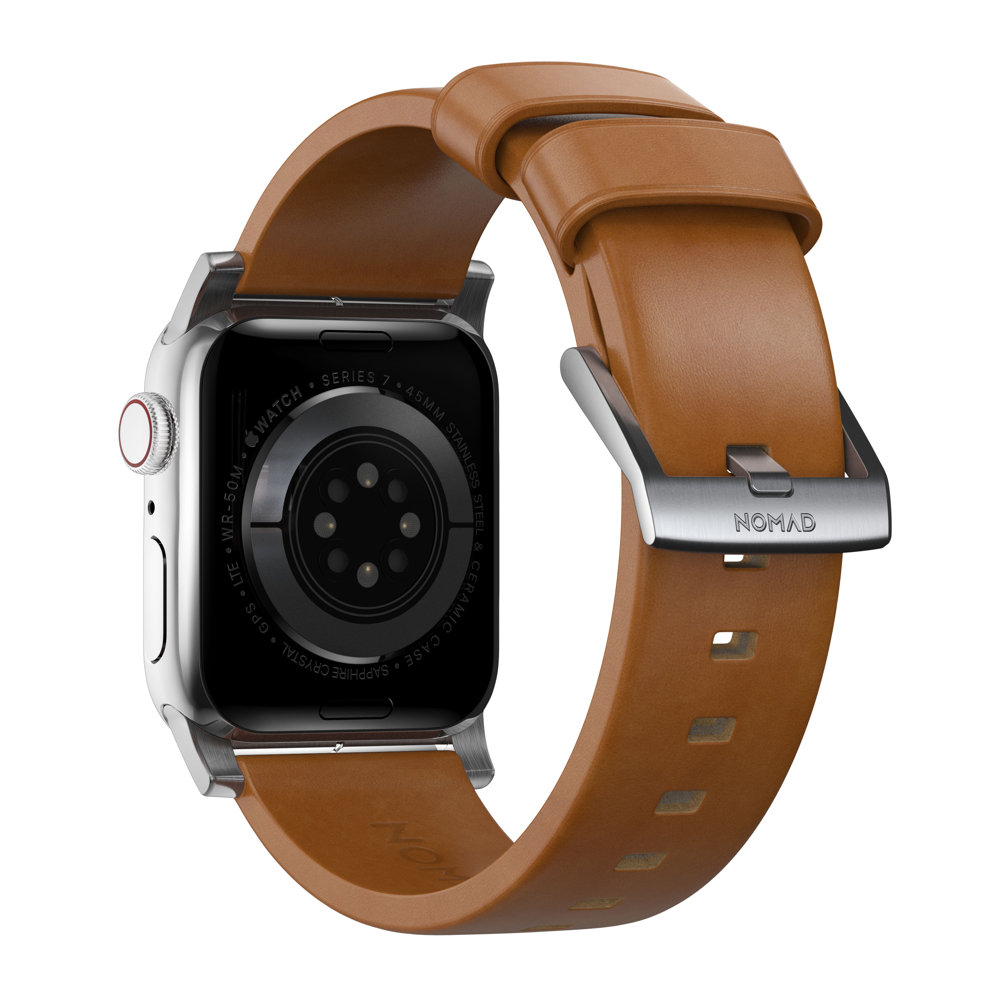 Modern Leather Band Apple Watch 42/44/45/49 mm English Tan (Silver Hardware)