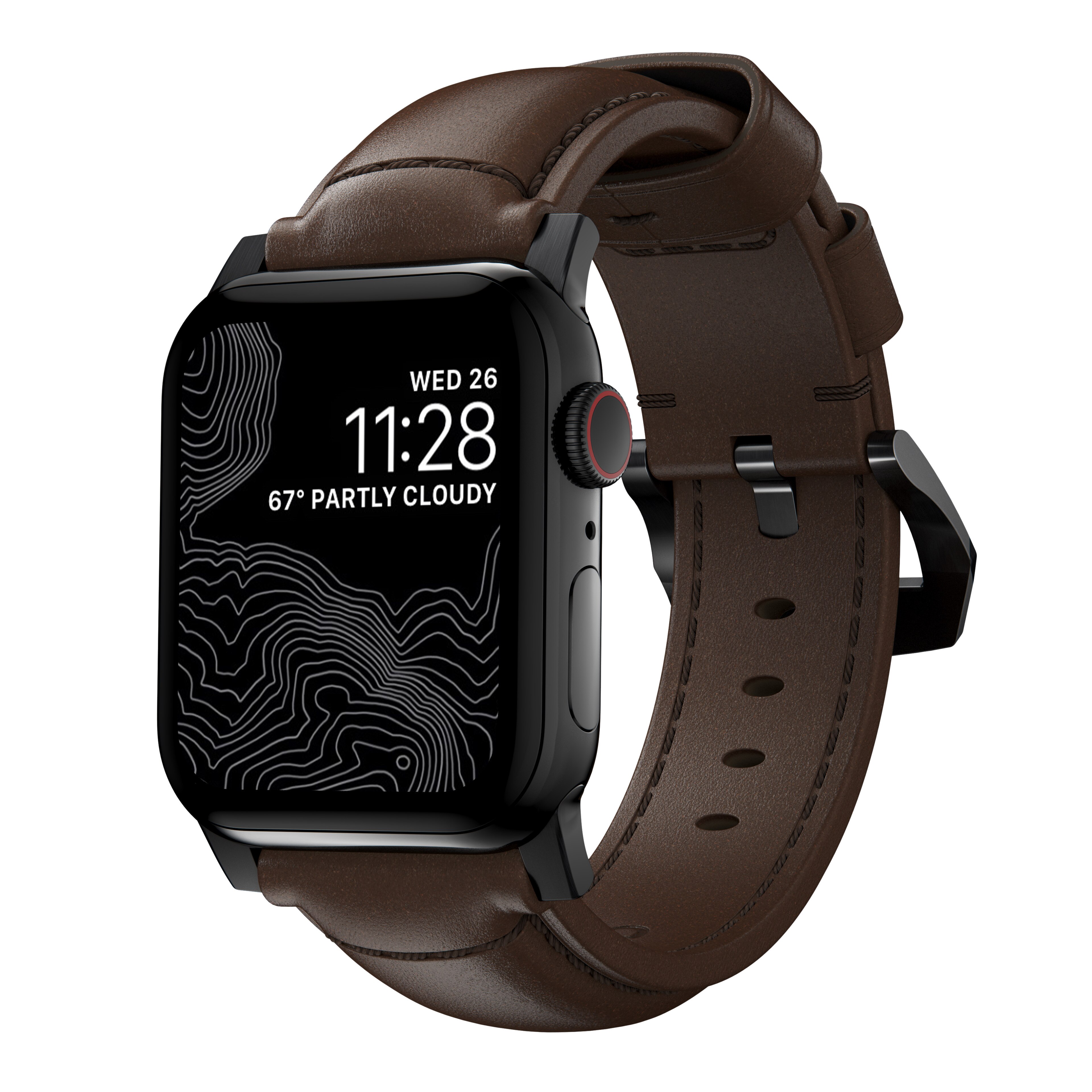 Traditional Band Apple Watch 45mm Series 7 Rustic Brown (Black Hardware)