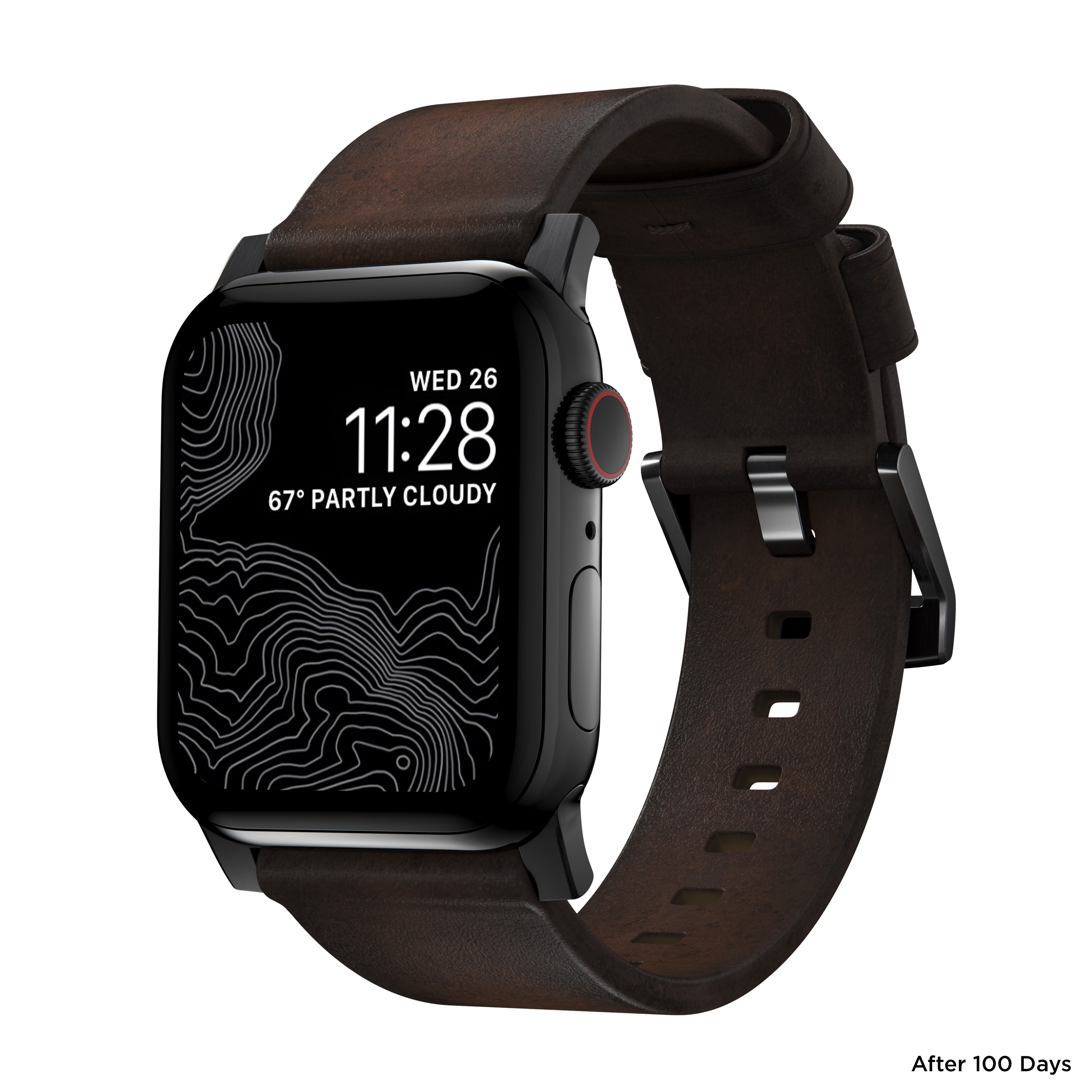 Modern Band Horween Leather Apple Watch 41mm Series 9 Rustic Brown (Black Hardware)