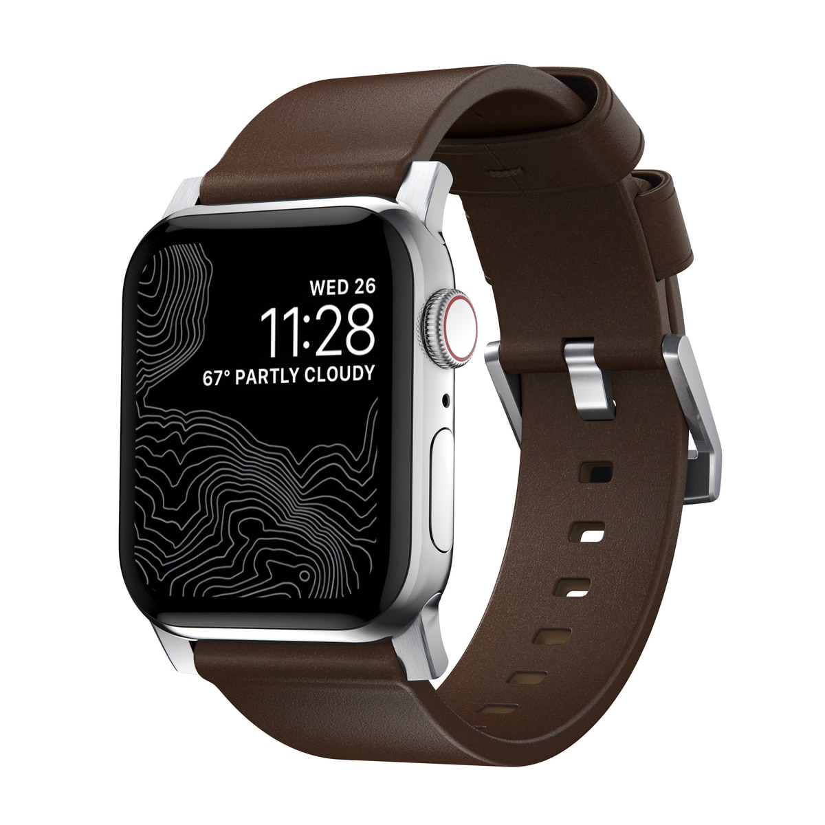 Modern Band Horween Leather Apple Watch 44mm Rustic Brown (Silver Hardware)