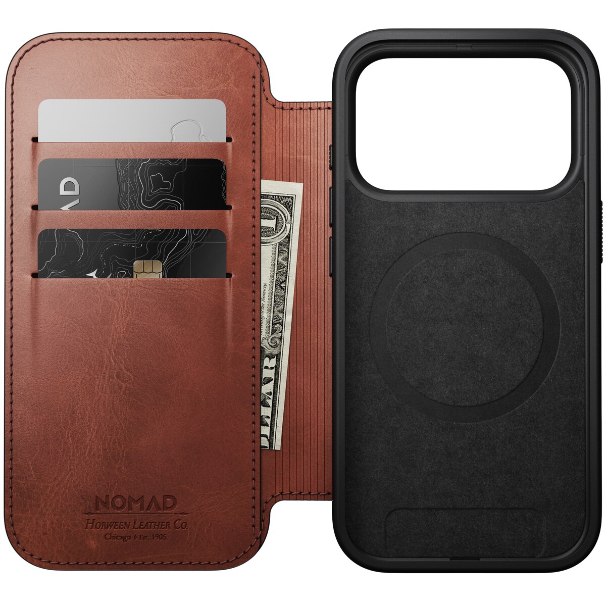 Modern Horween Leather Folio MagSafe iPhone 17 Pro Black