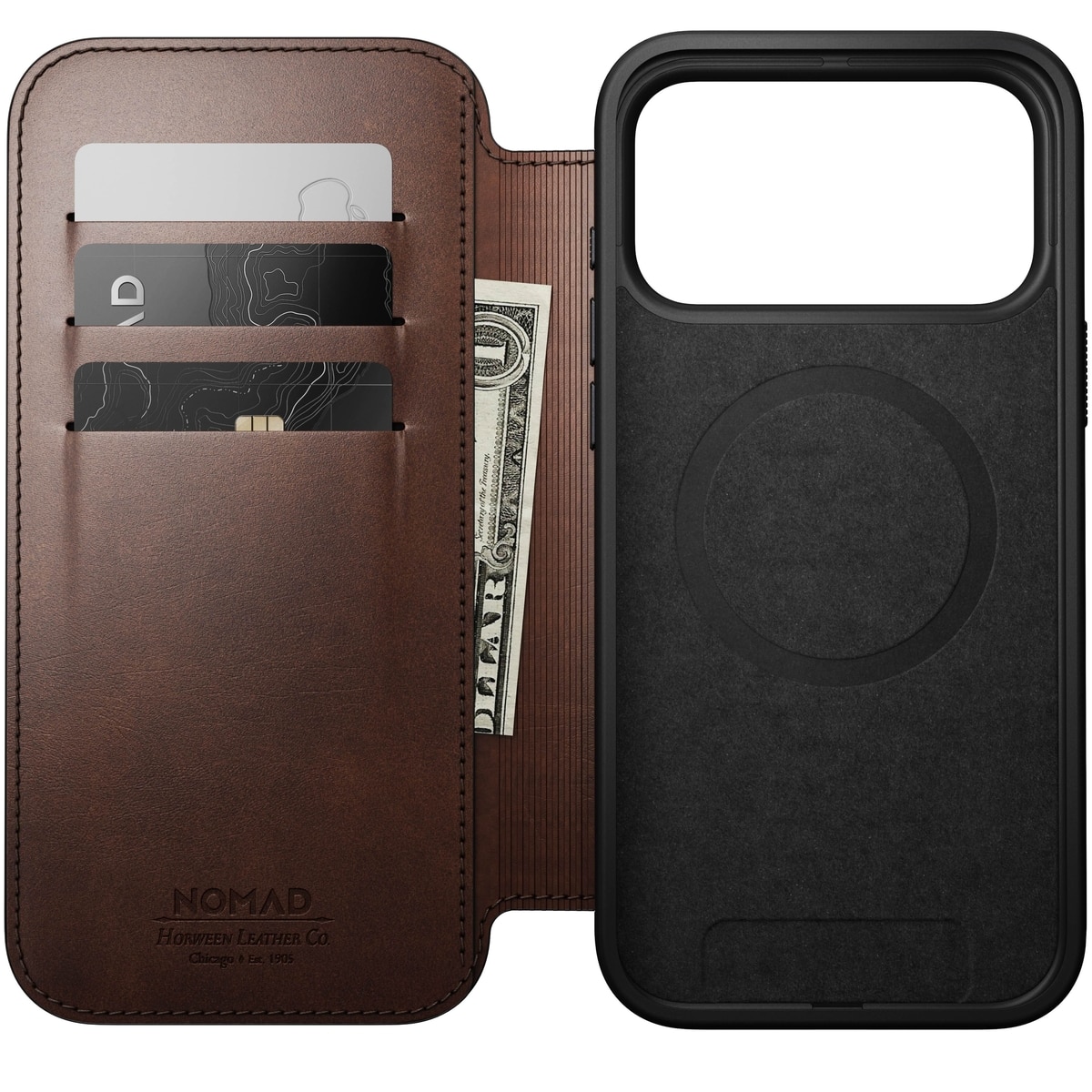 Modern Horween Leather Folio MagSafe iPhone 17 Pro Max Black