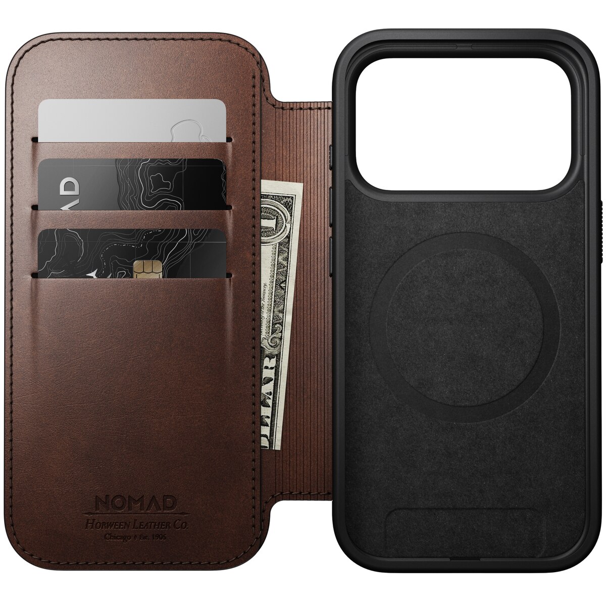 Modern Horween Leather Folio MagSafe iPhone 17 Pro Black