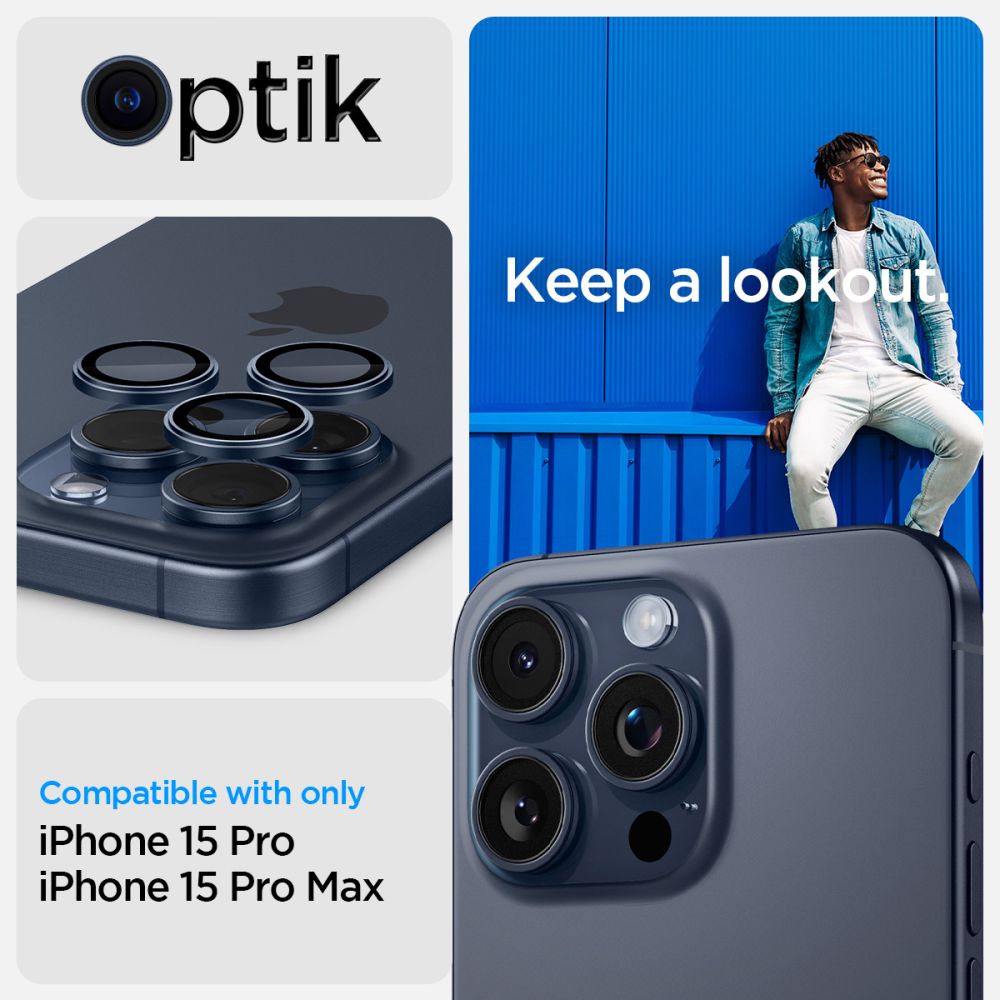 EZ Fit Optik Pro Lens Protector iPhone 15 Pro Max (2 pezzi) Blue Titanium