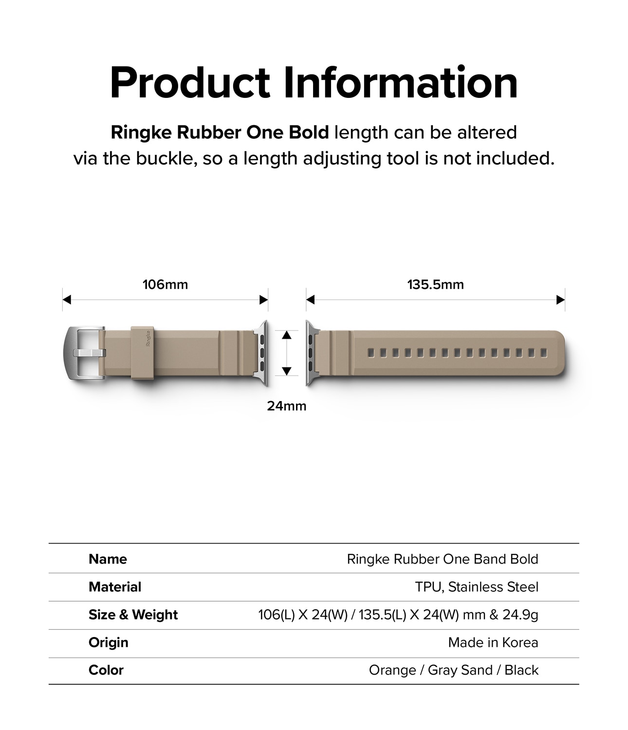 Rubber One Bold Band Apple Watch 45mm Series 8 Gray Sand