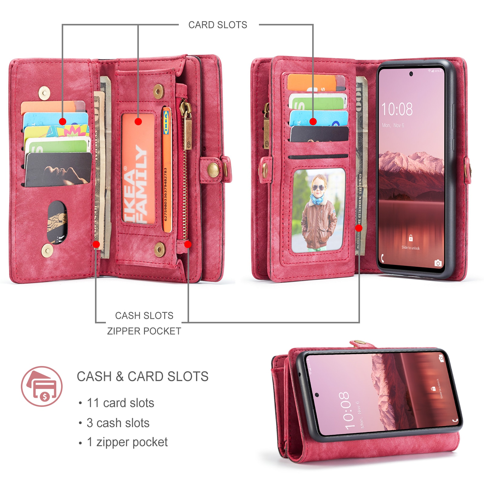 Cover portafoglio Multi-Slot Samsung Galaxy A53 Rosso