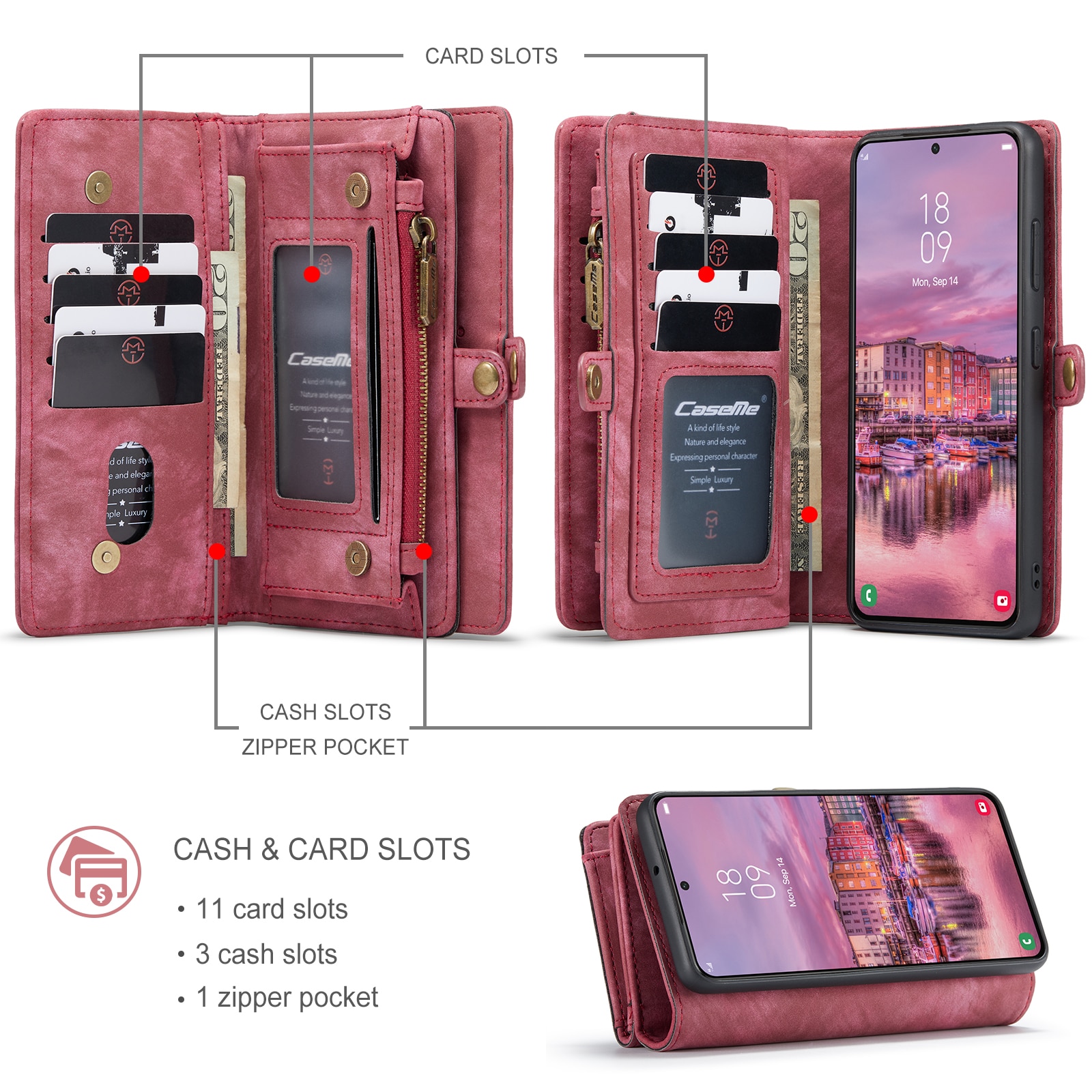 Cover portafoglio Multi-Slot Samsung Galaxy S22 Rosso