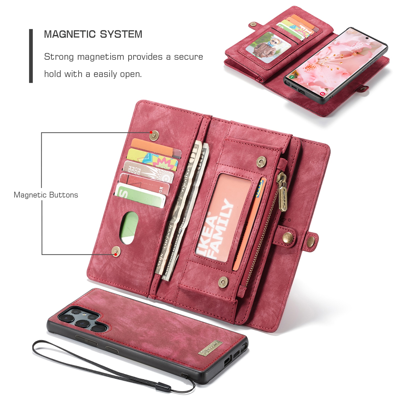 Cover portafoglio Multi-Slot Samsung Galaxy S22 Ultra Rosso