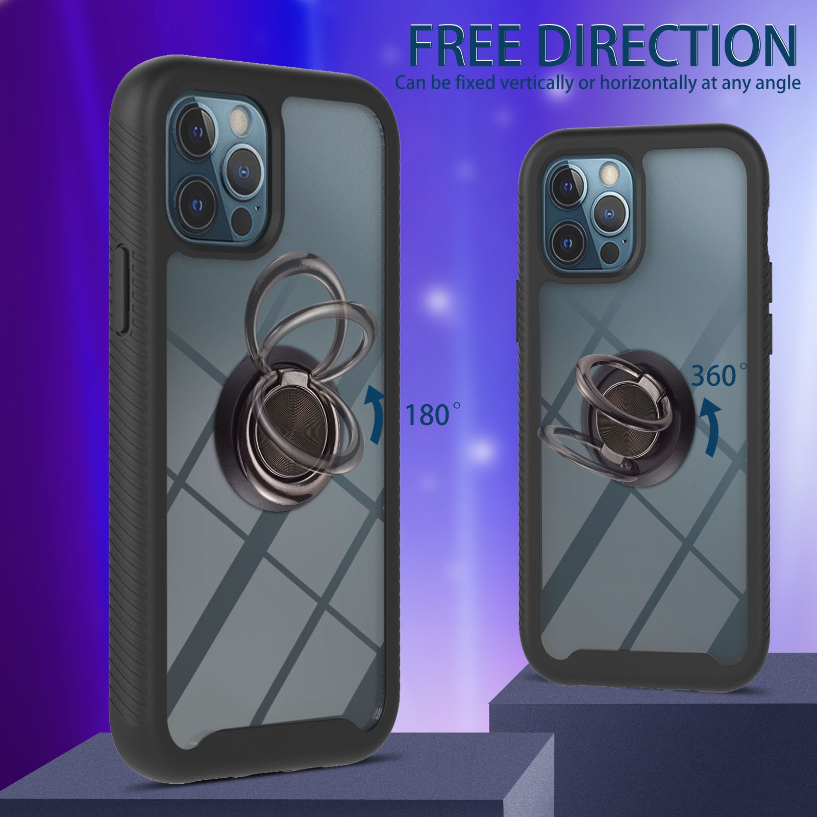 Case Full Cover Ring iPhone 12/12 Pro nero