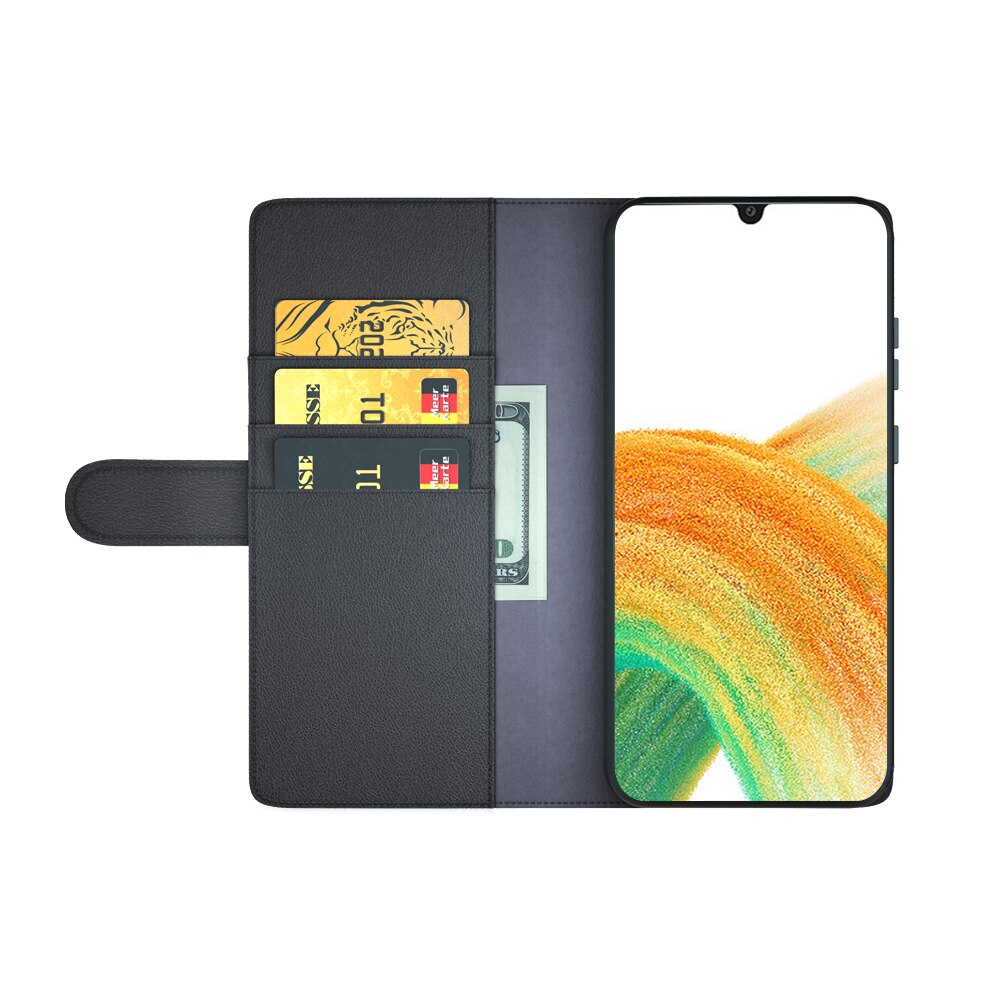 Custodia a portafoglio in vera pelle Samsung Galaxy A33, nero