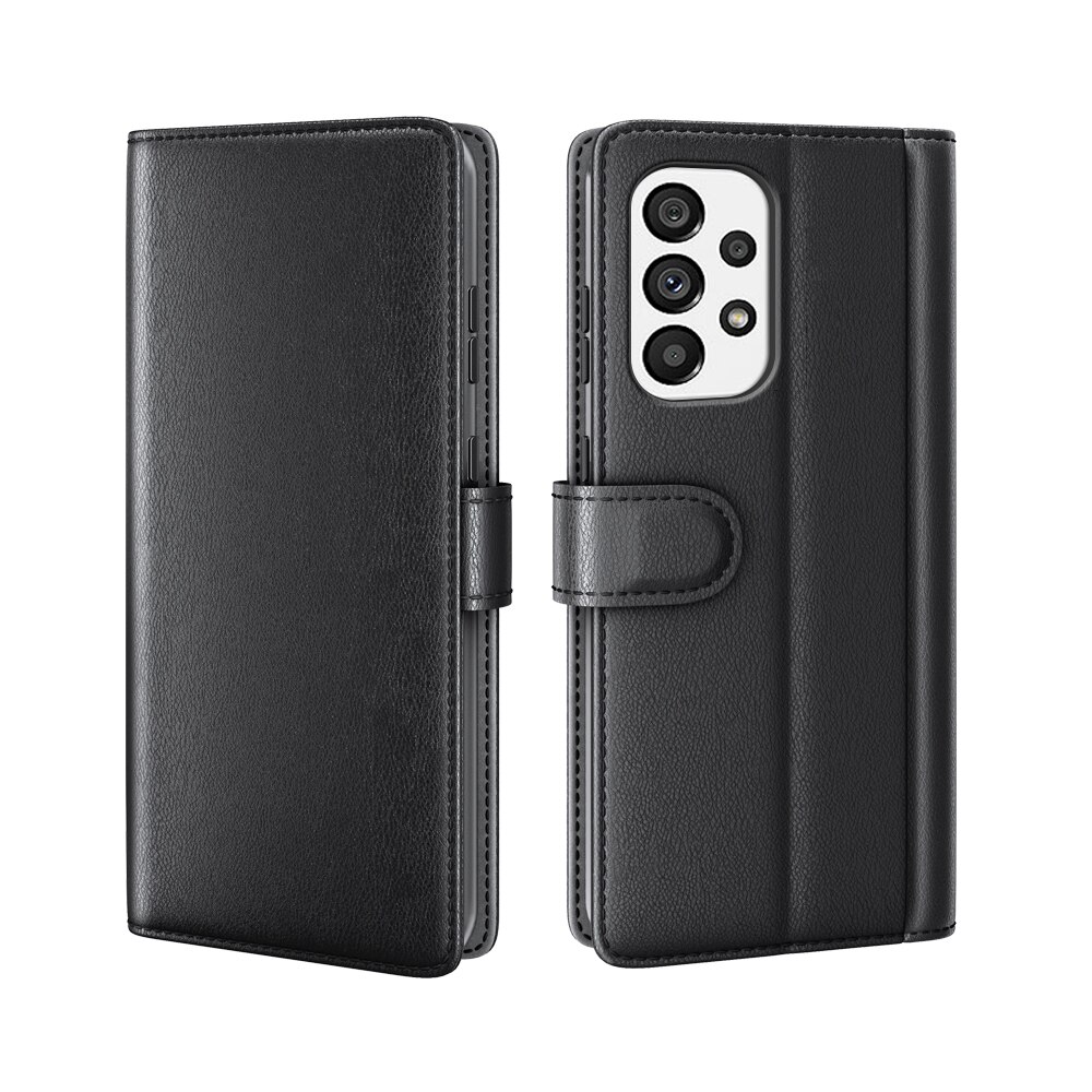 Custodia a portafoglio in vera pelle Samsung Galaxy A73 5G, Nero