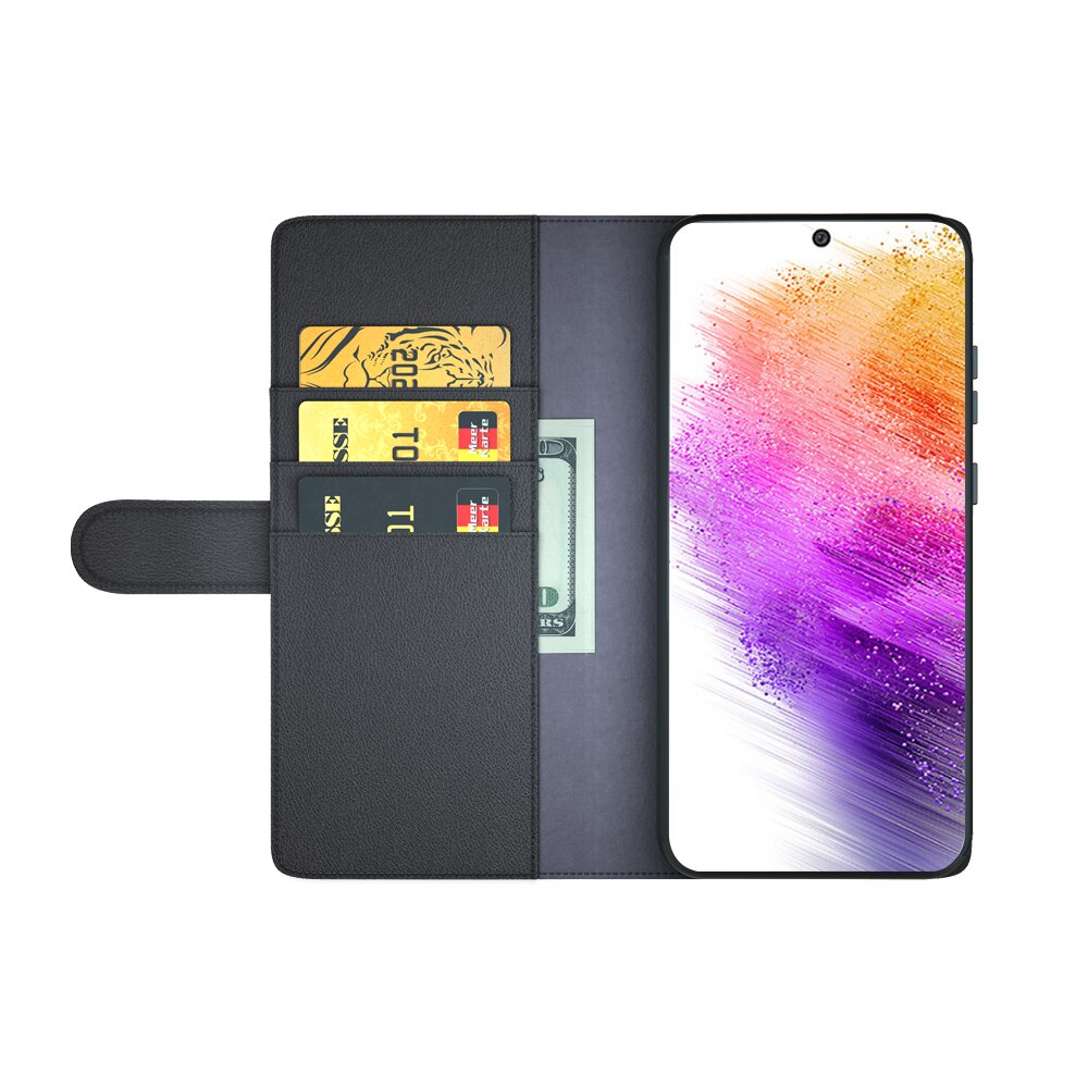 Custodia a portafoglio in vera pelle Samsung Galaxy A73 5G, Nero