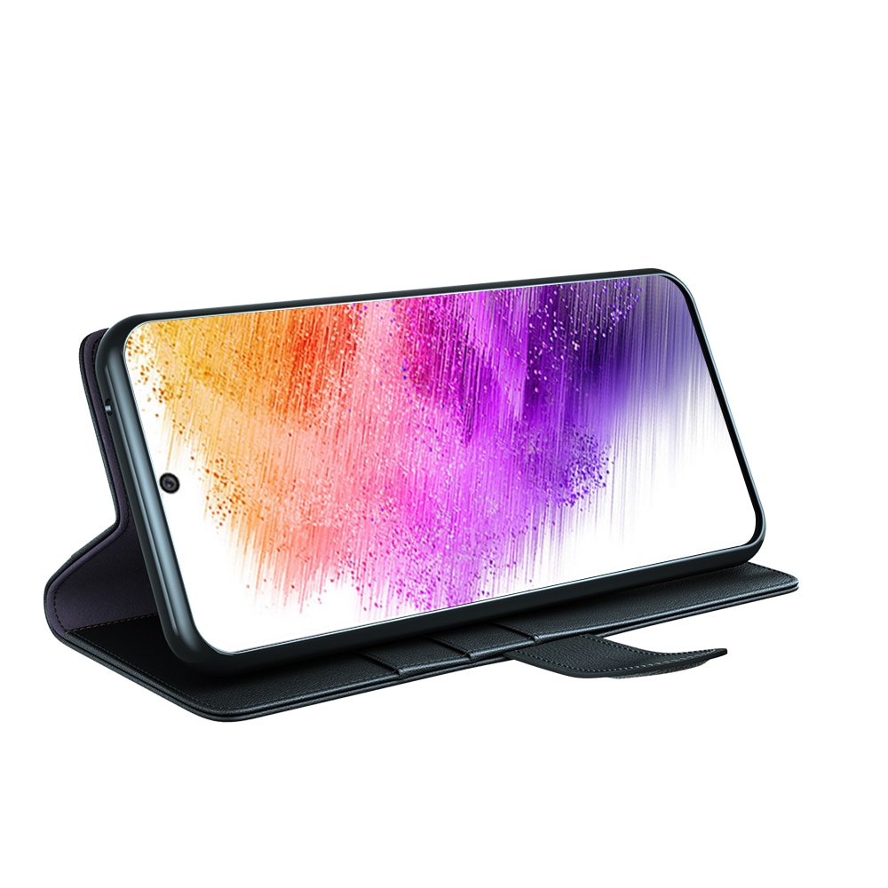 Custodia a portafoglio in vera pelle Samsung Galaxy A73 5G, Nero