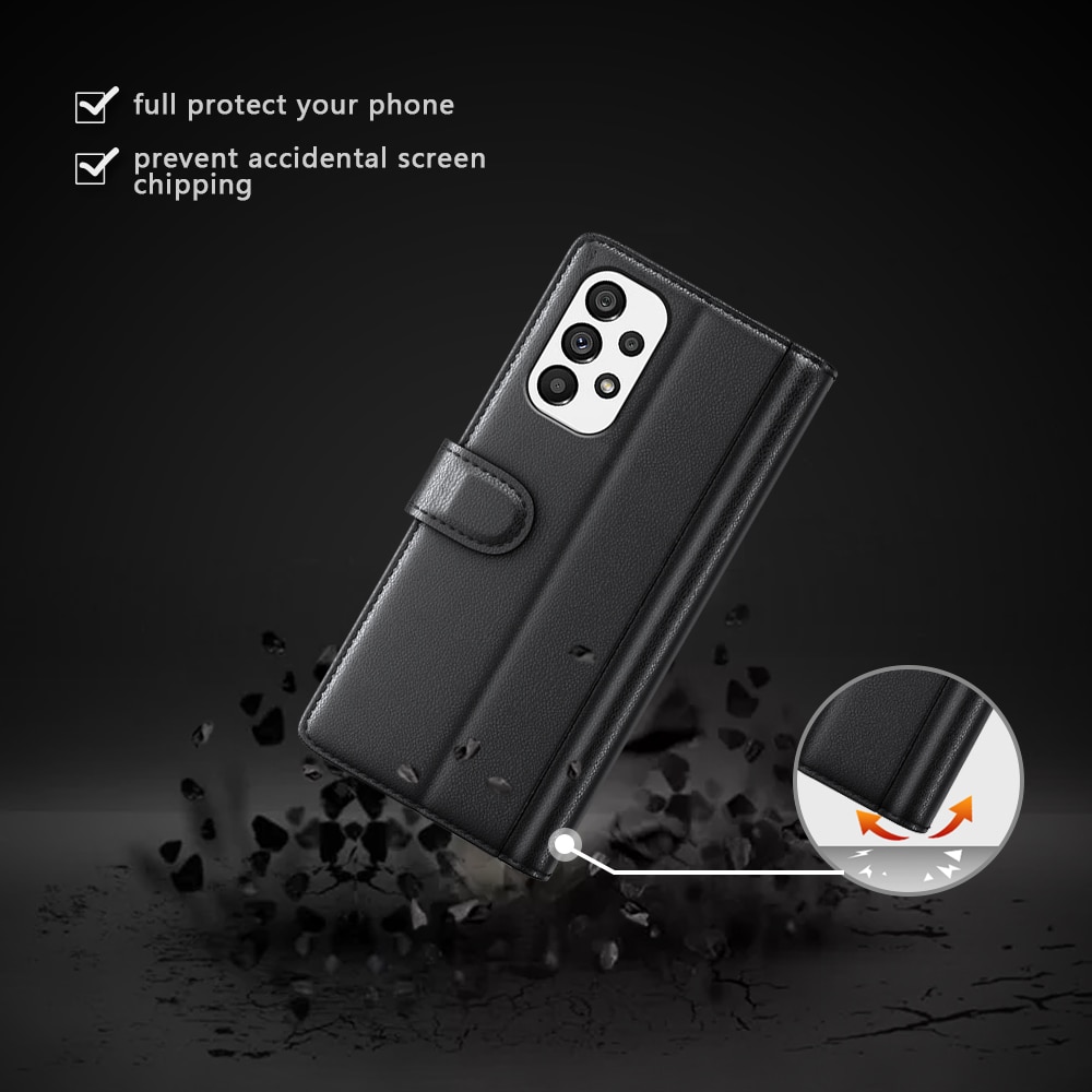 Custodia a portafoglio in vera pelle Samsung Galaxy A73 5G, Nero