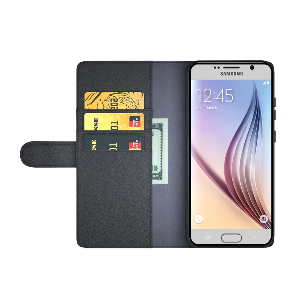 Custodia a portafoglio in vera pelle Samsung Galaxy S6 Edge Plus, nero