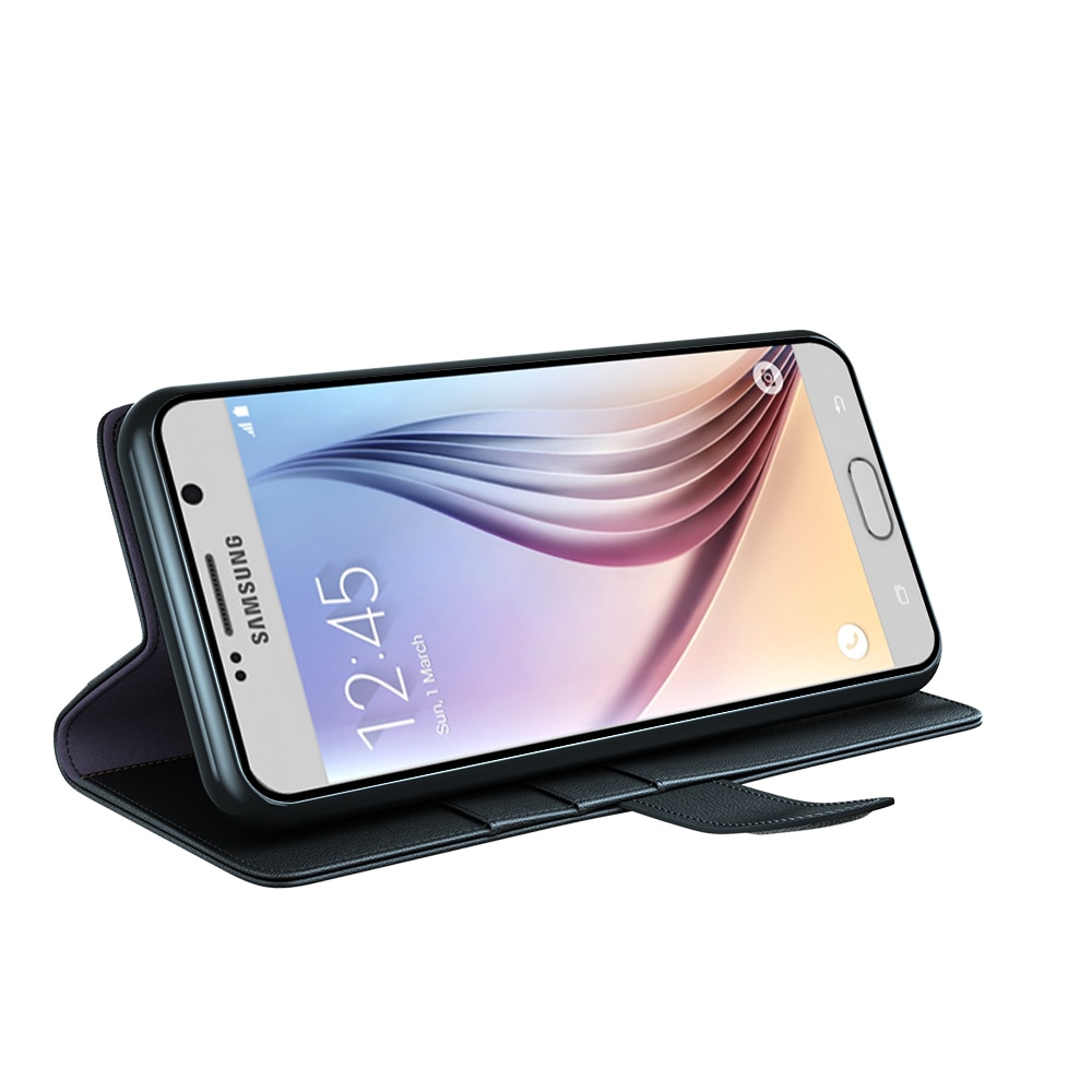 Custodia a portafoglio in vera pelle Samsung Galaxy S6 Edge Plus, nero