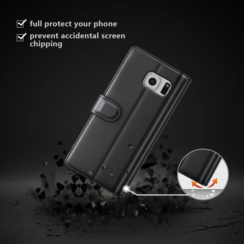 Custodia a portafoglio in vera pelle Samsung Galaxy S6 Edge Plus, nero