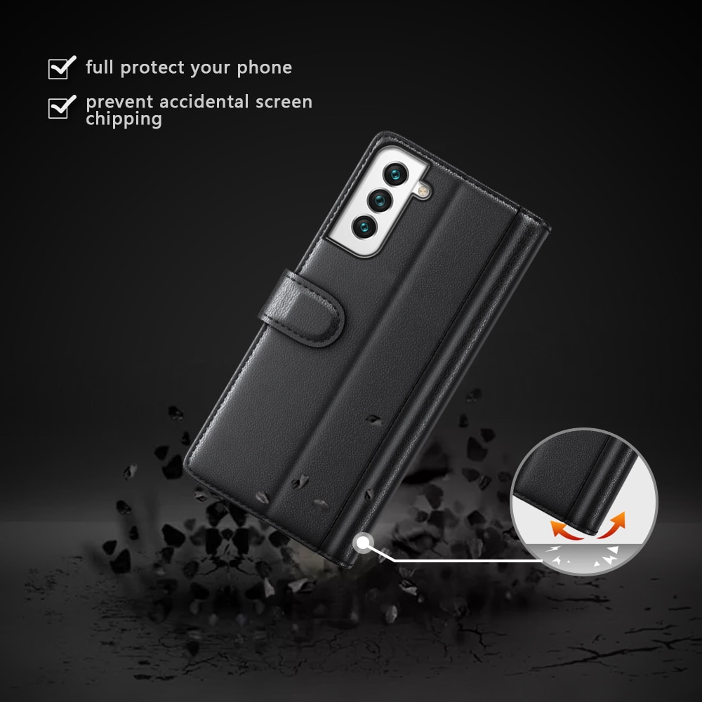 Custodia a portafoglio in vera pelle Samsung Galaxy S22 Plus, nero