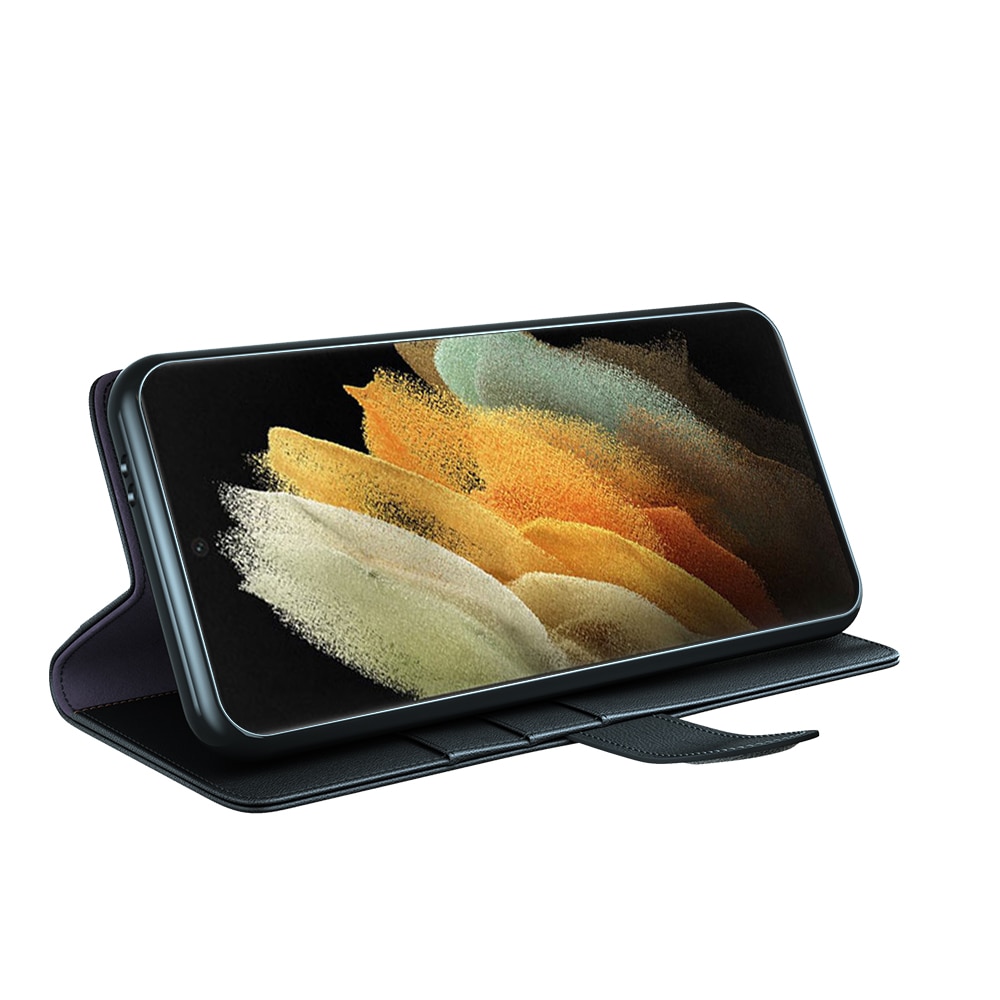 Custodia a portafoglio in vera pelle Samsung Galaxy S22 Ultra, nero