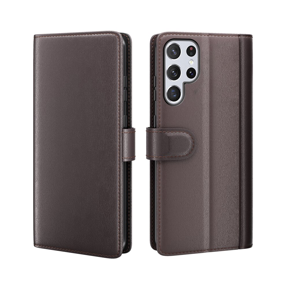 Custodia a portafoglio in vera pelle Samsung Galaxy S22 Ultra, Marrone