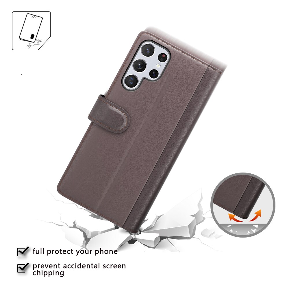 Custodia a portafoglio in vera pelle Samsung Galaxy S22 Ultra, Marrone