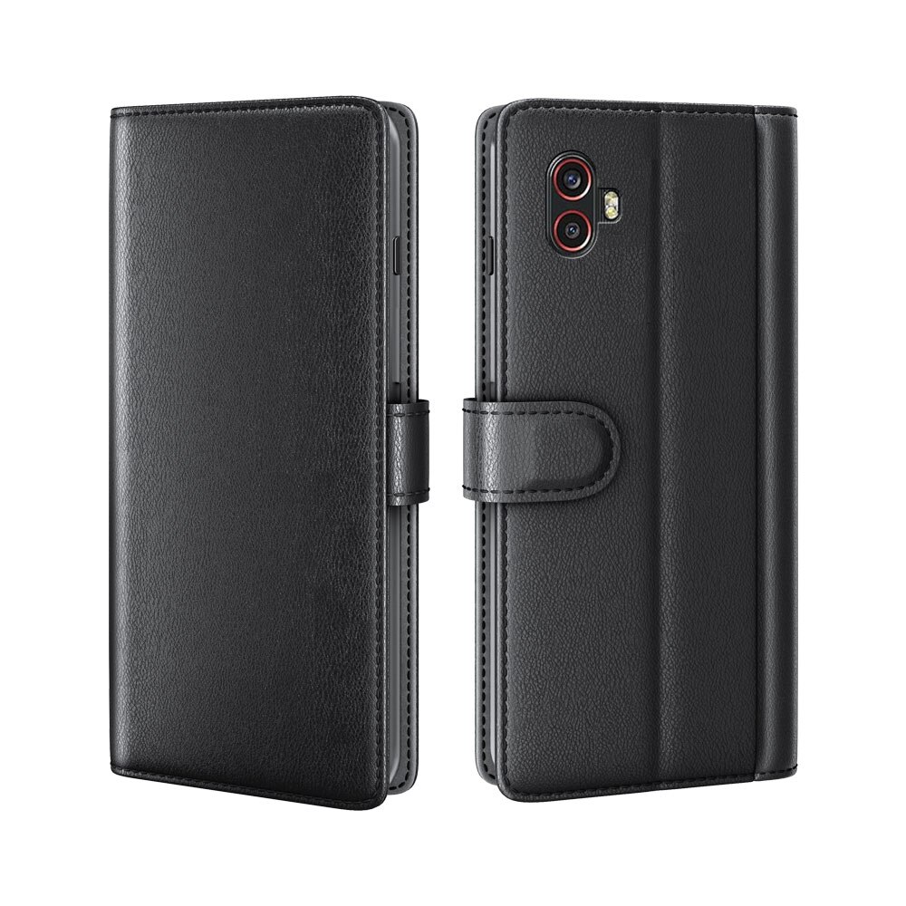Custodia a portafoglio in vera pelle Samsung Galaxy Xcover 6 Pro, Nero