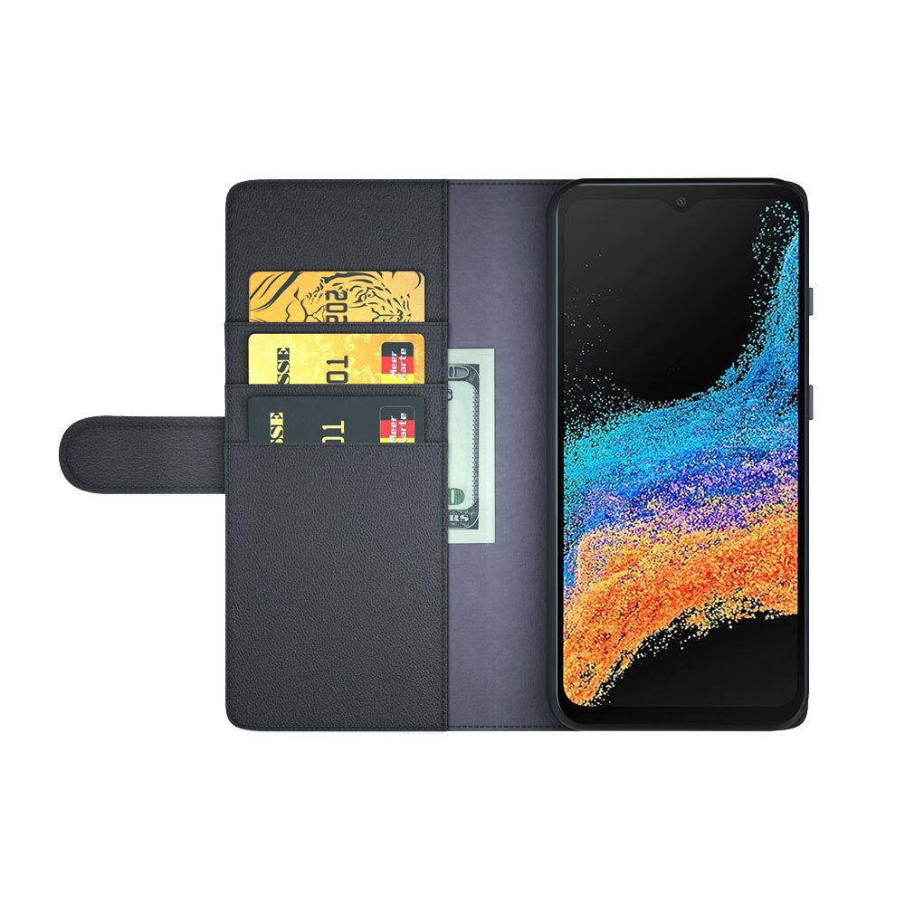 Custodia a portafoglio in vera pelle Samsung Galaxy Xcover 6 Pro, Nero