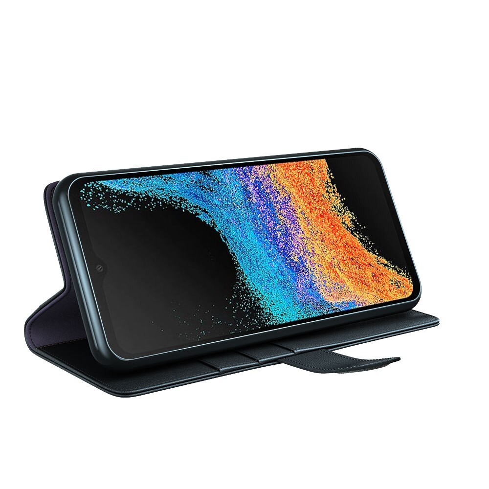 Custodia a portafoglio in vera pelle Samsung Galaxy Xcover 6 Pro, Nero