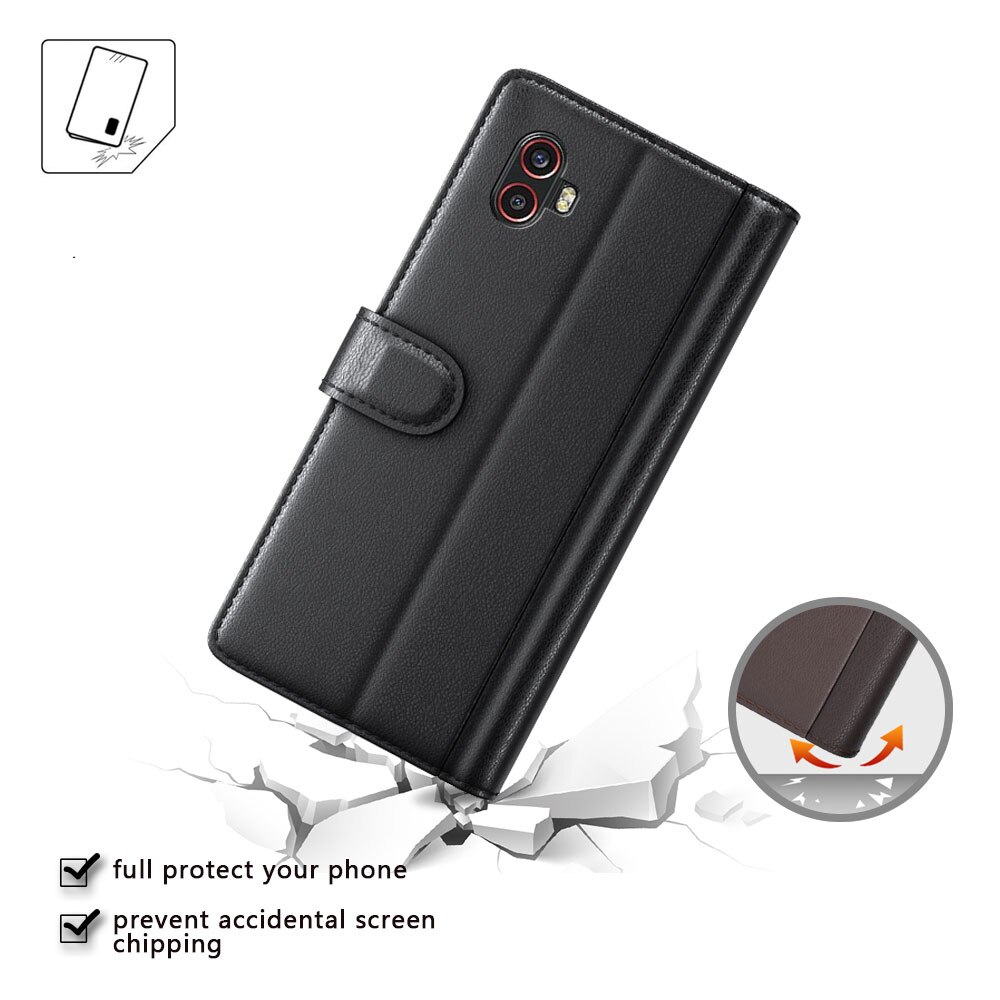 Custodia a portafoglio in vera pelle Samsung Galaxy Xcover 6 Pro, Nero