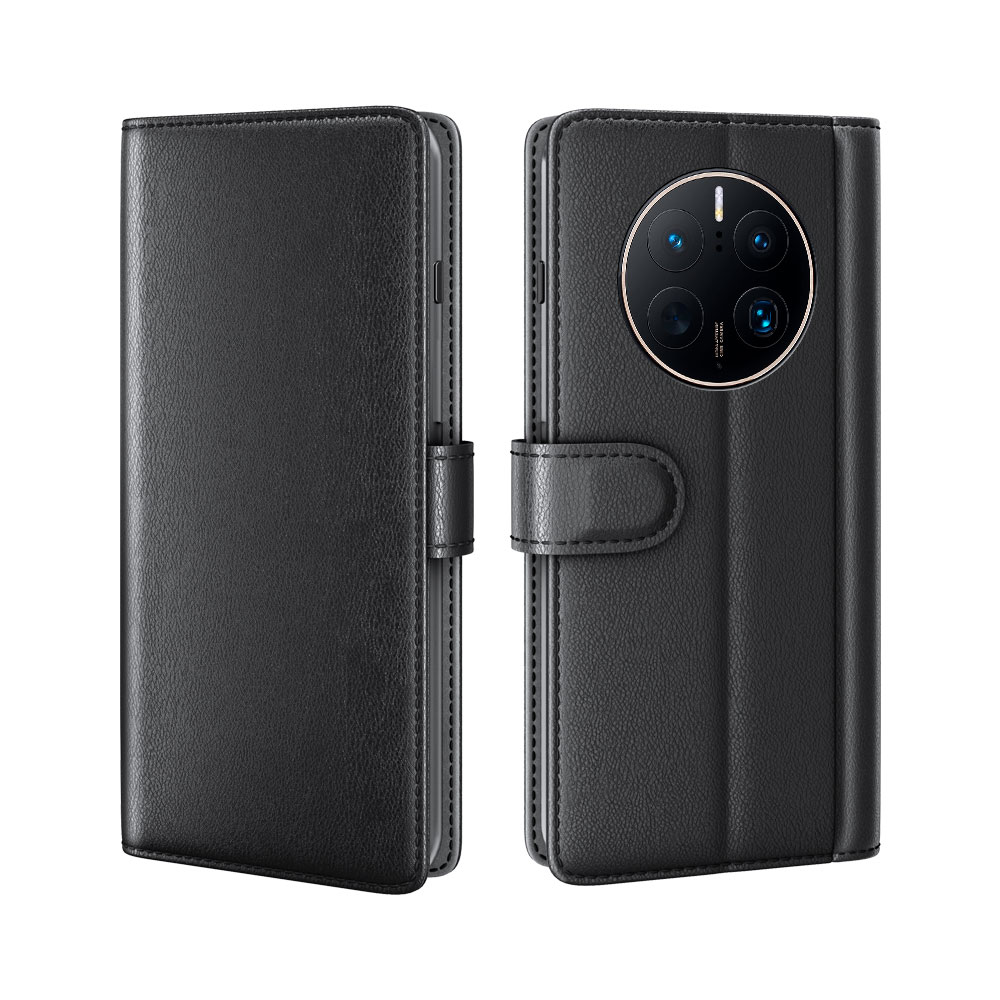Custodia a portafoglio in vera pelle Huawei Mate 50 Pro, Nero