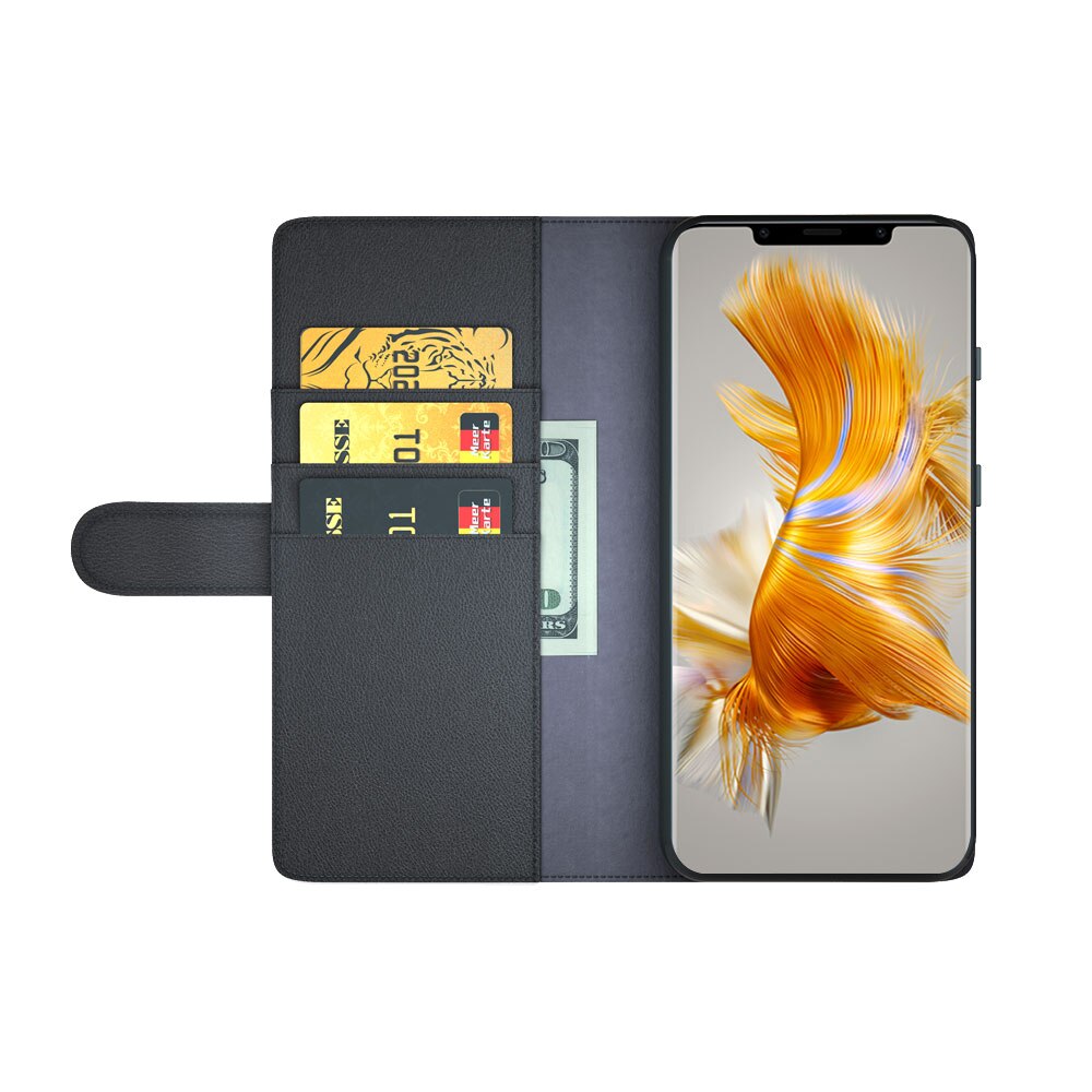 Custodia a portafoglio in vera pelle Huawei Mate 50 Pro, Nero