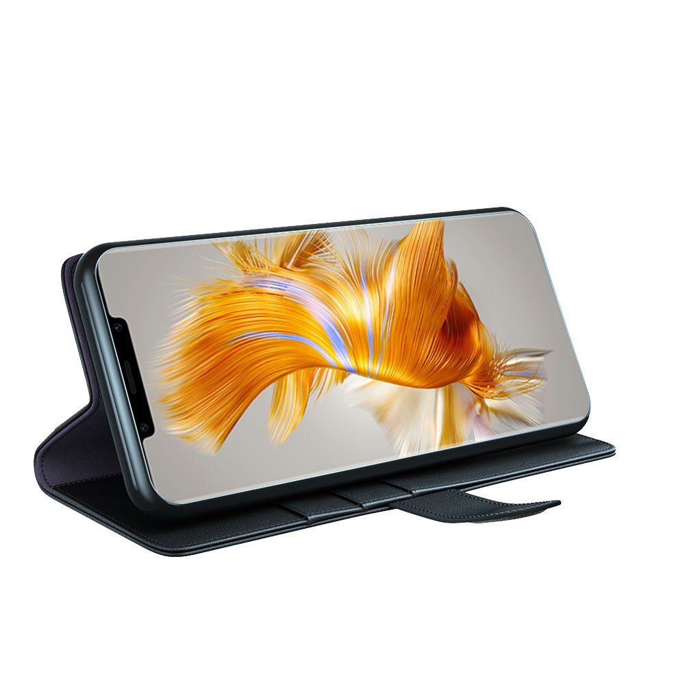 Custodia a portafoglio in vera pelle Huawei Mate 50 Pro, Nero