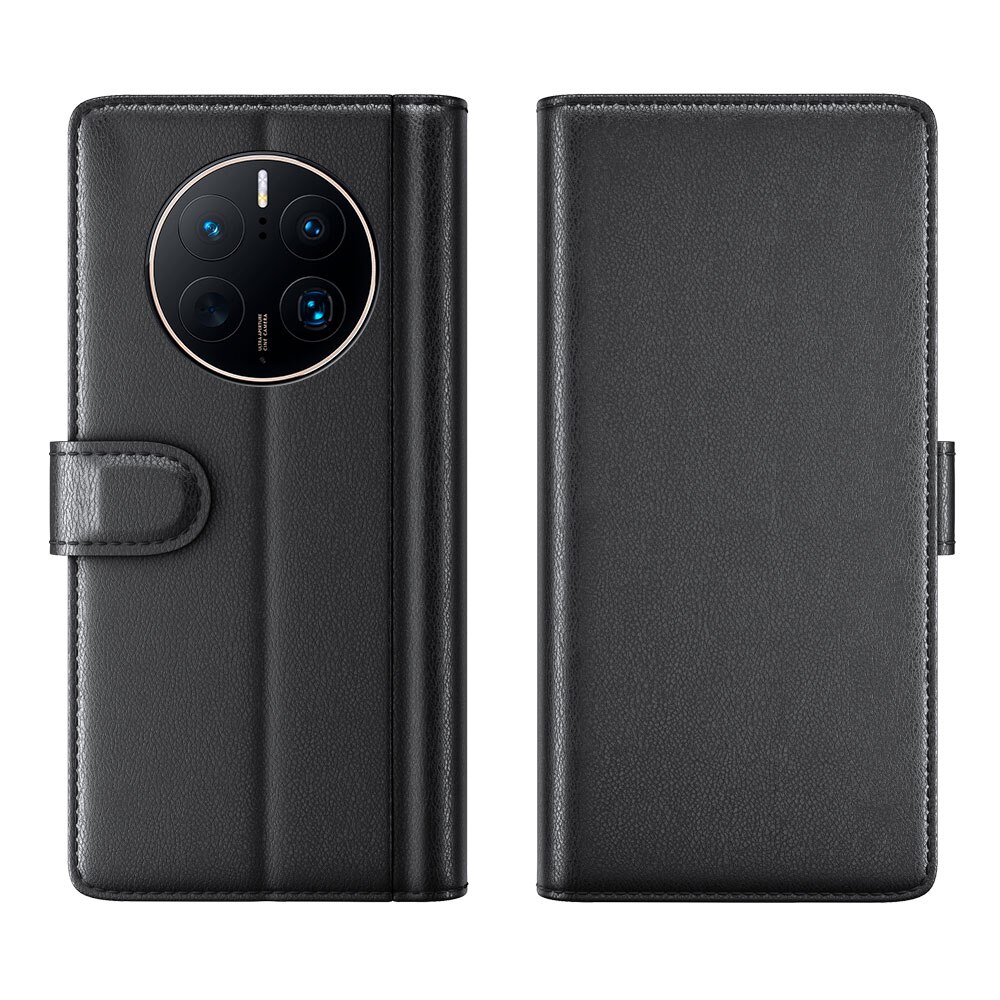 Custodia a portafoglio in vera pelle Huawei Mate 50 Pro, Nero