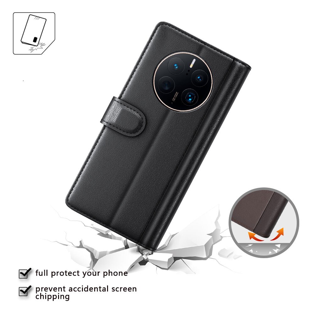 Custodia a portafoglio in vera pelle Huawei Mate 50 Pro, Nero