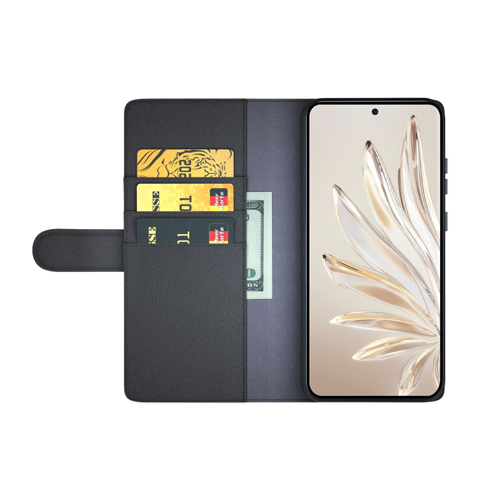 Custodia a portafoglio in vera pelle  Honor 70, Nero