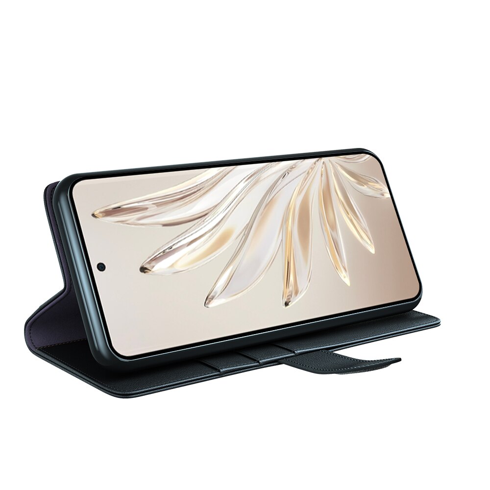 Custodia a portafoglio in vera pelle  Honor 70, Nero