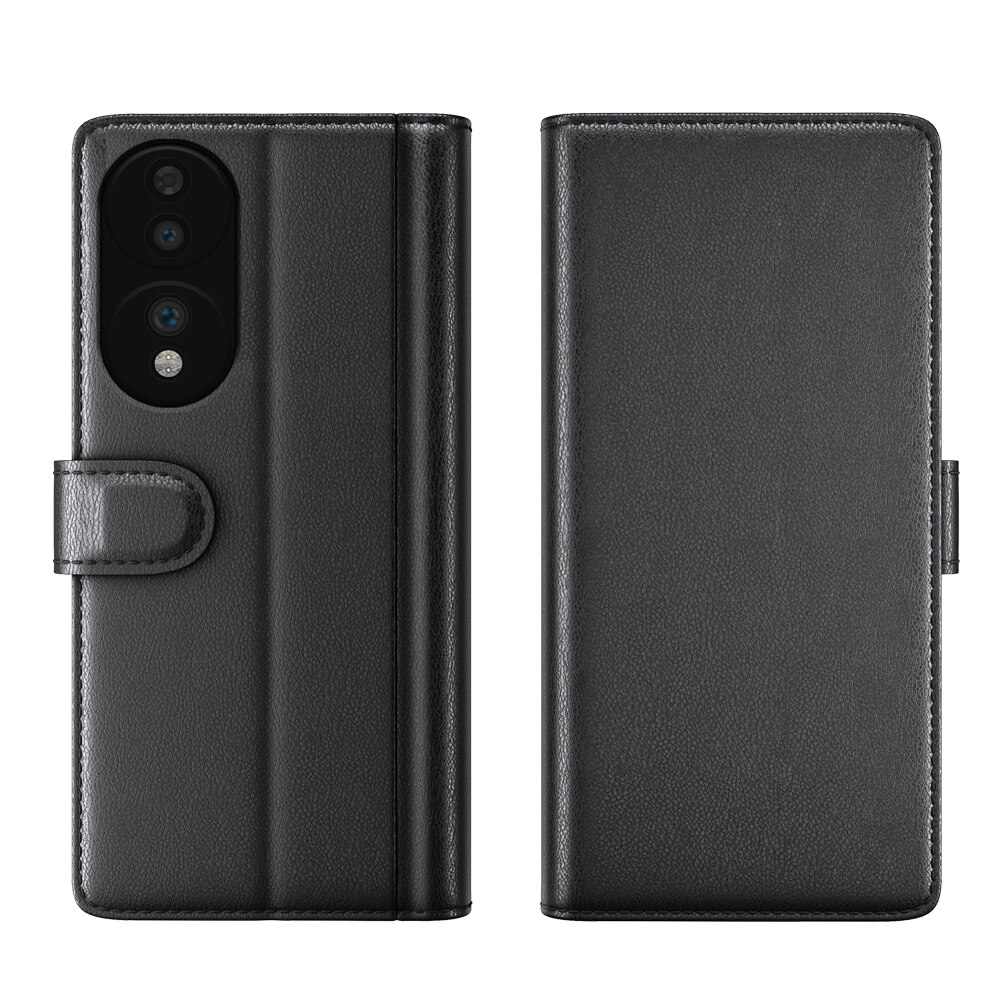 Custodia a portafoglio in vera pelle  Honor 70, Nero