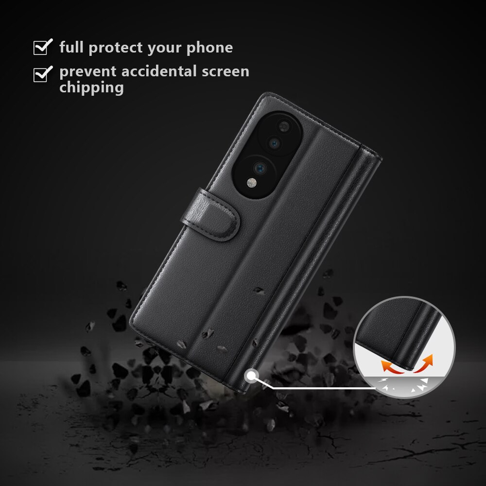Custodia a portafoglio in vera pelle  Honor 70, Nero