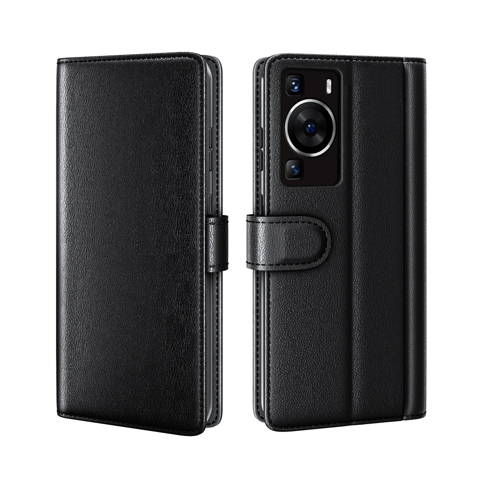 Custodia a portafoglio in vera pelle Huawei P60/P60 Pro, nero