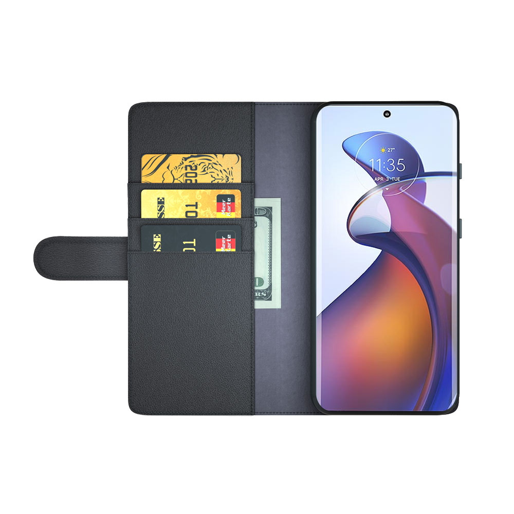 Custodia a portafoglio in vera pelle Motorola Edge 30 Fusion, nero